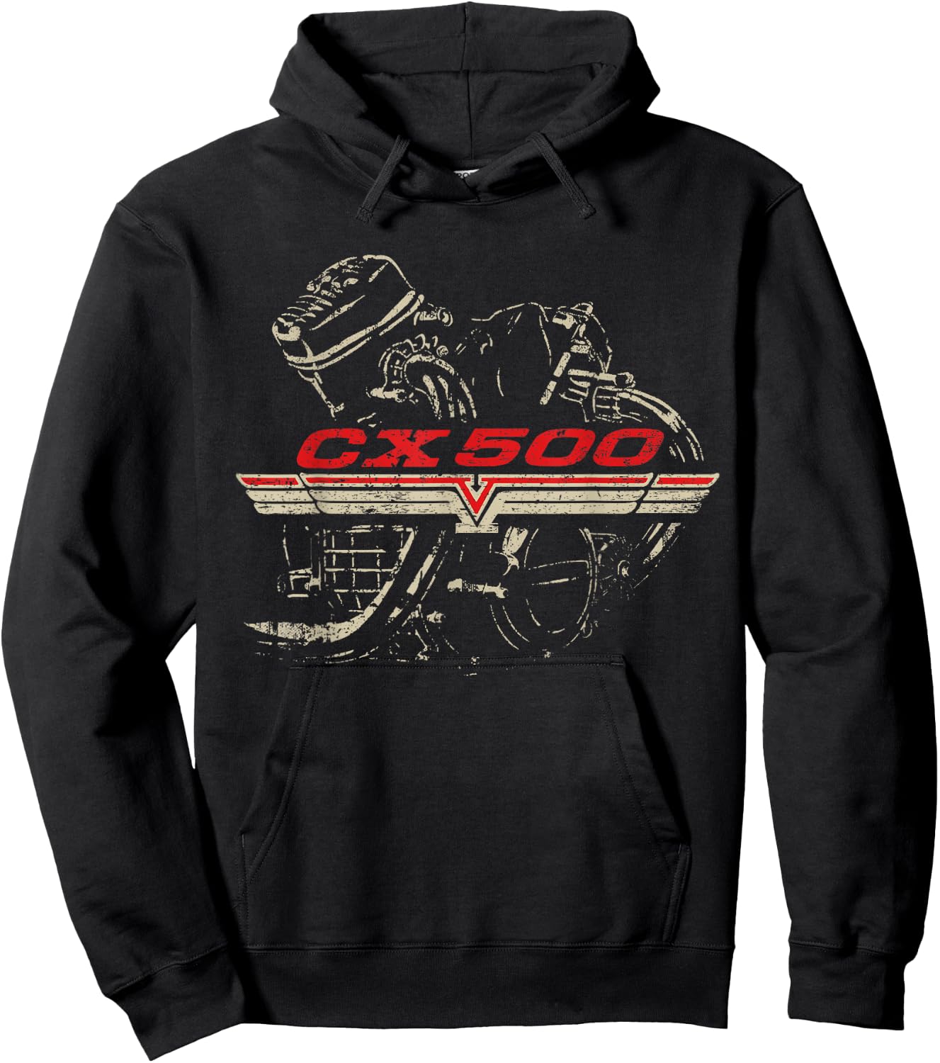 CX500 Engine Distressed Retro Design Hoodie - Hoodie | Black