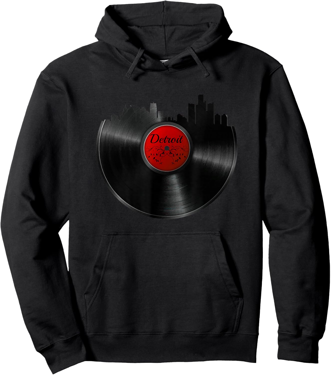 Detroit Vinyl DJ Techno Music Skyline Gift Hoodie - Hoodie | Black