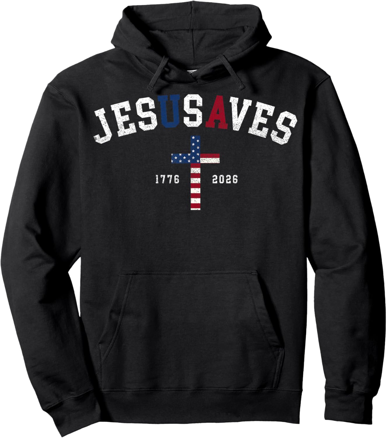 250 Years Jesus Saves JesUSAves USA Flag Patriotic Christian Hoodie - Hoodie | Black