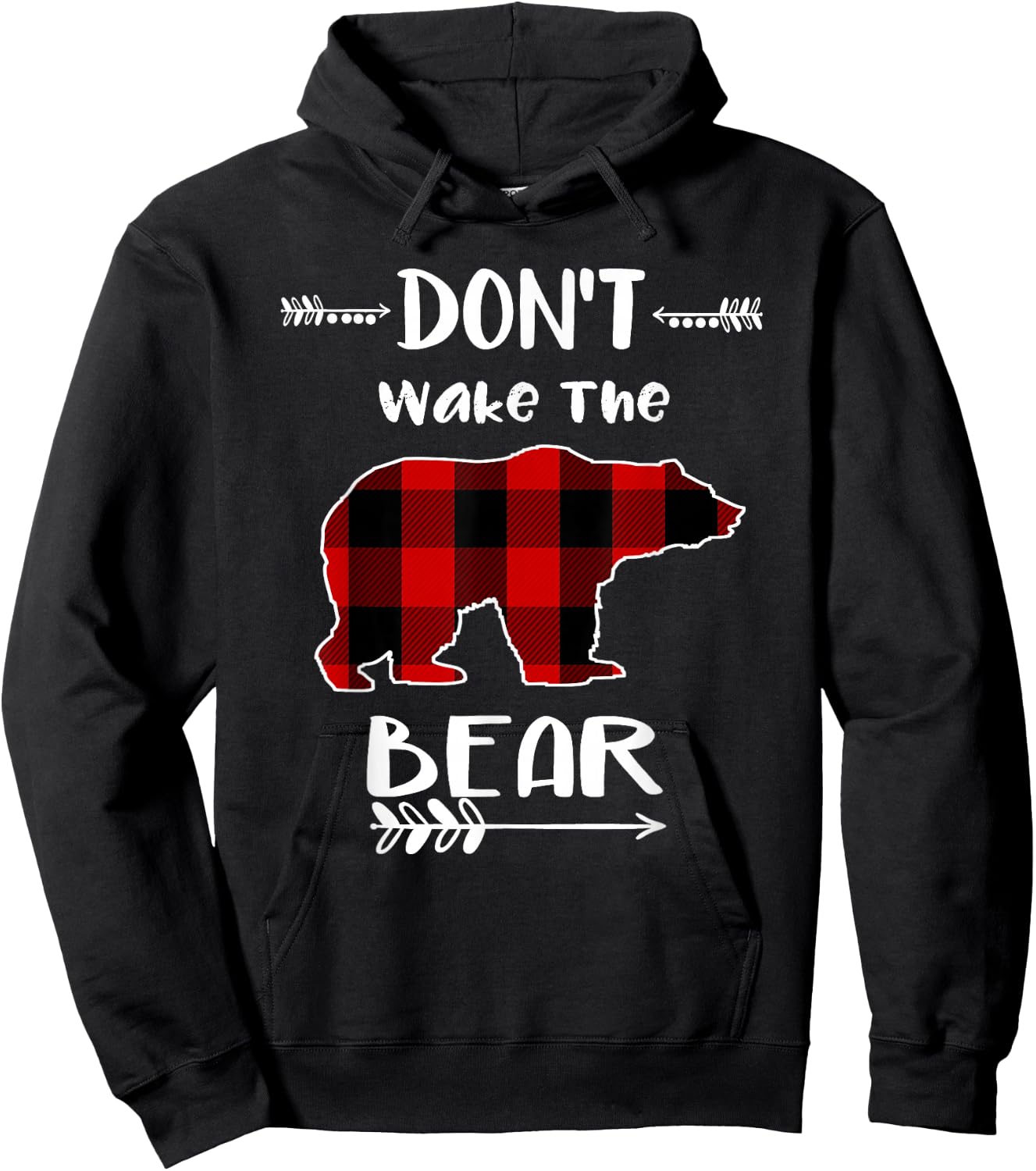 Don't Wake The Bear Black & Red Buffalo Plaid Bear Hoodie - Hoodie | Black