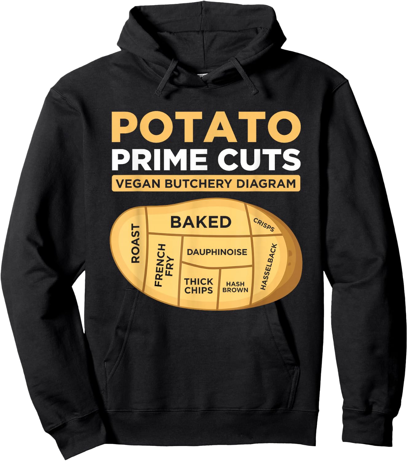 Vegans Veggies Clothing Funny Potato Prime Cuts Vegan Vegetarian Gift Black Hoodie - Hoodie | Black