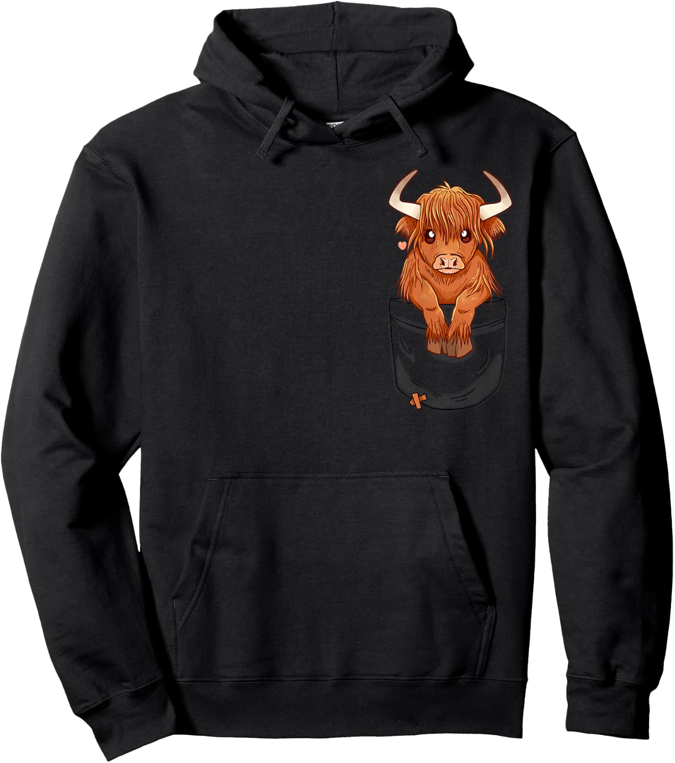 Pocket Cute Scottish Highland Cow Hoodie - Hoodie | Black