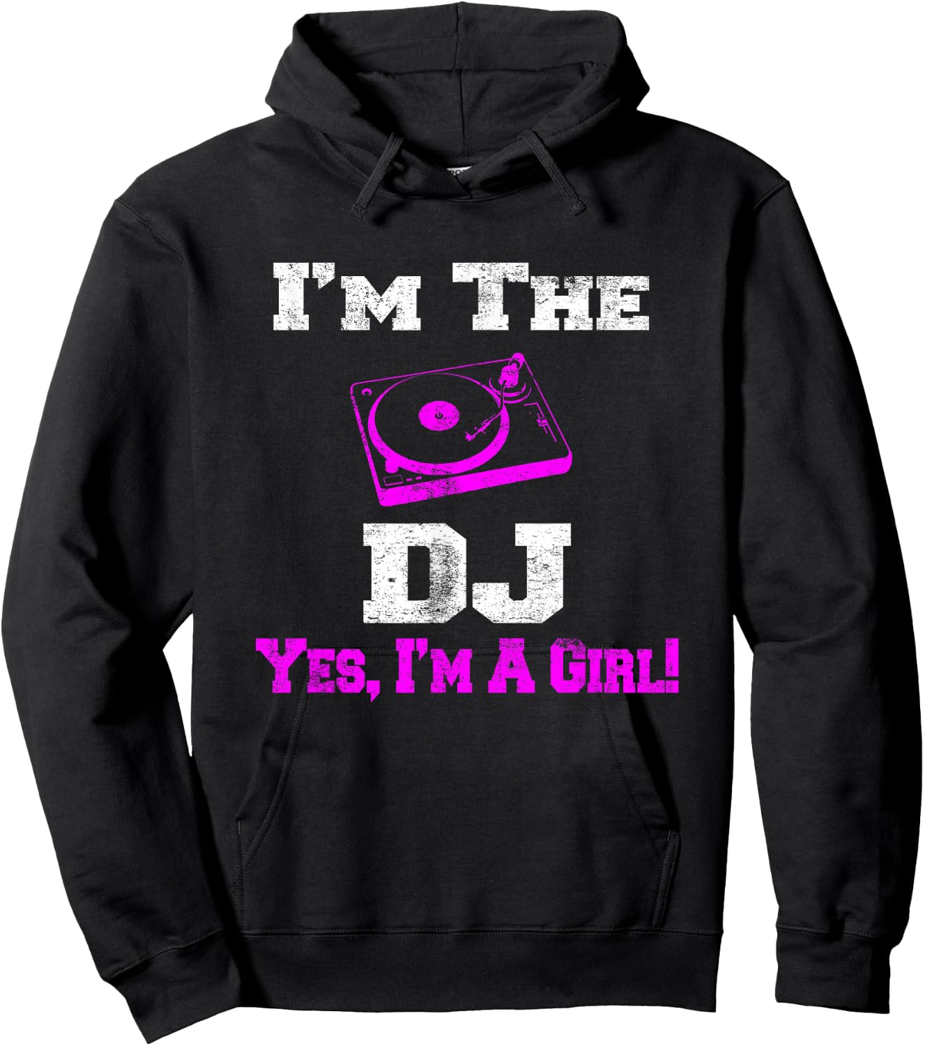 Girl Lady DJ Vintage Turntable Female Hoodie - Hoodie | Black