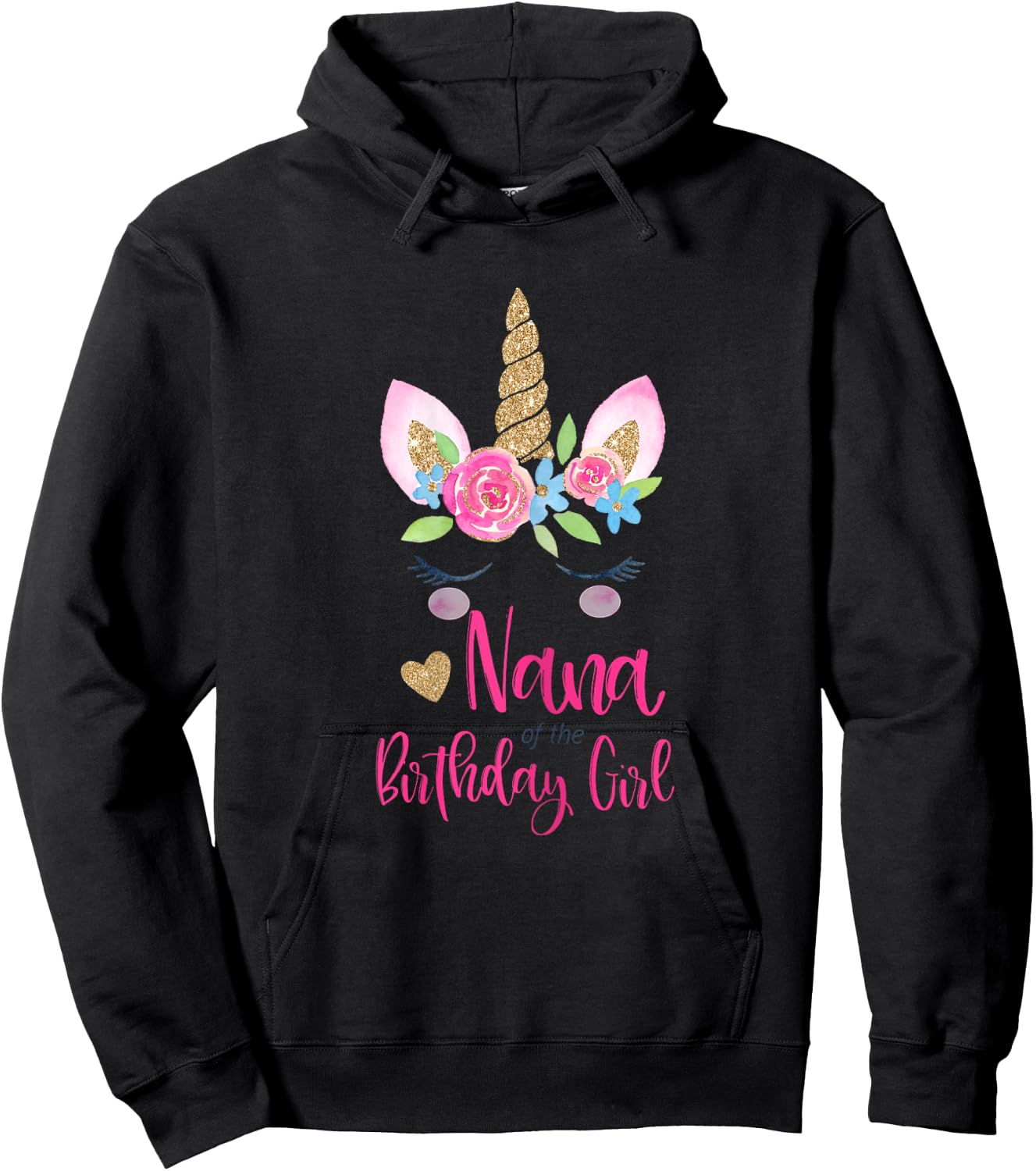 Unicorn Nana of the Birthday Girl Shirt Matching Party Hoodie - Hoodie | Black