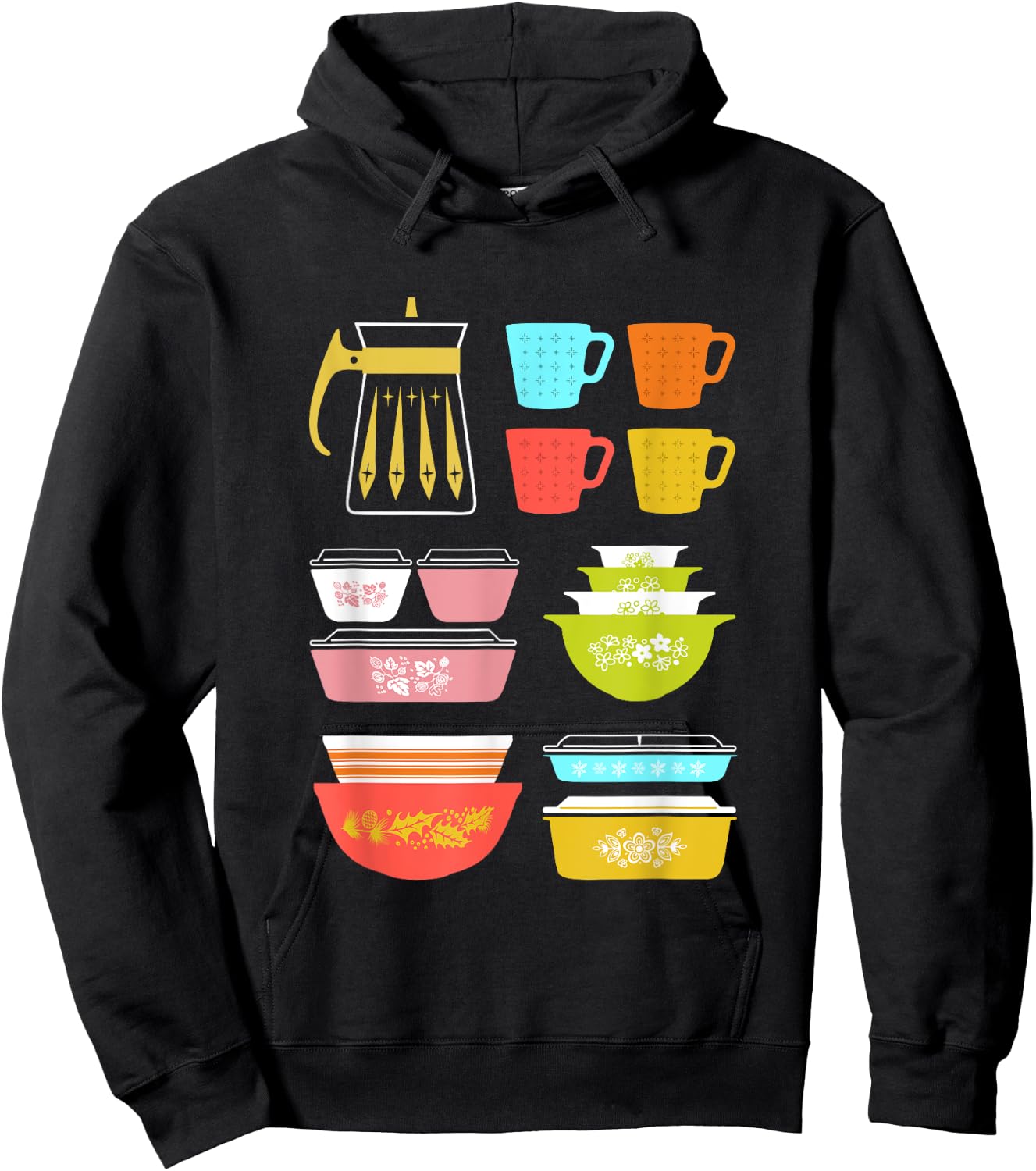 SmokyKitten Vintage Pyrex Kitchenware Adults - Black, Short Sleeve, Small Hoodie - Hoodie | Black