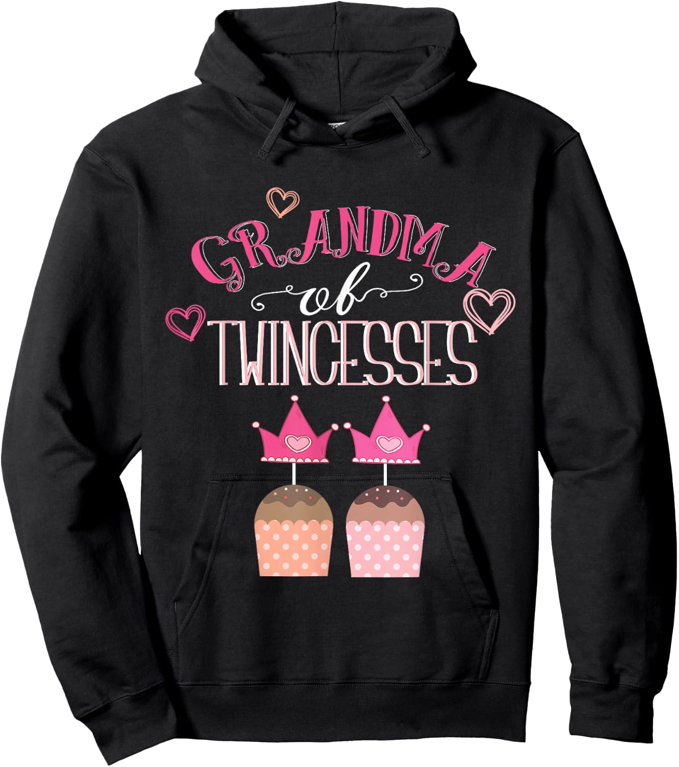Grandma of Twin Girls Twincesses Grandmother Nana Funny Baby Hoodie - Hoodie | Black