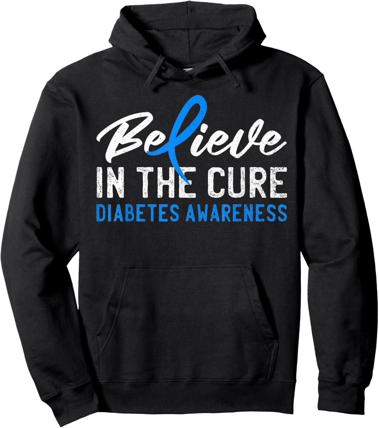 Believe in the Cure T1D Type 1 Diabetes Awareness Ribbon Hoodie - Hoodie | Black