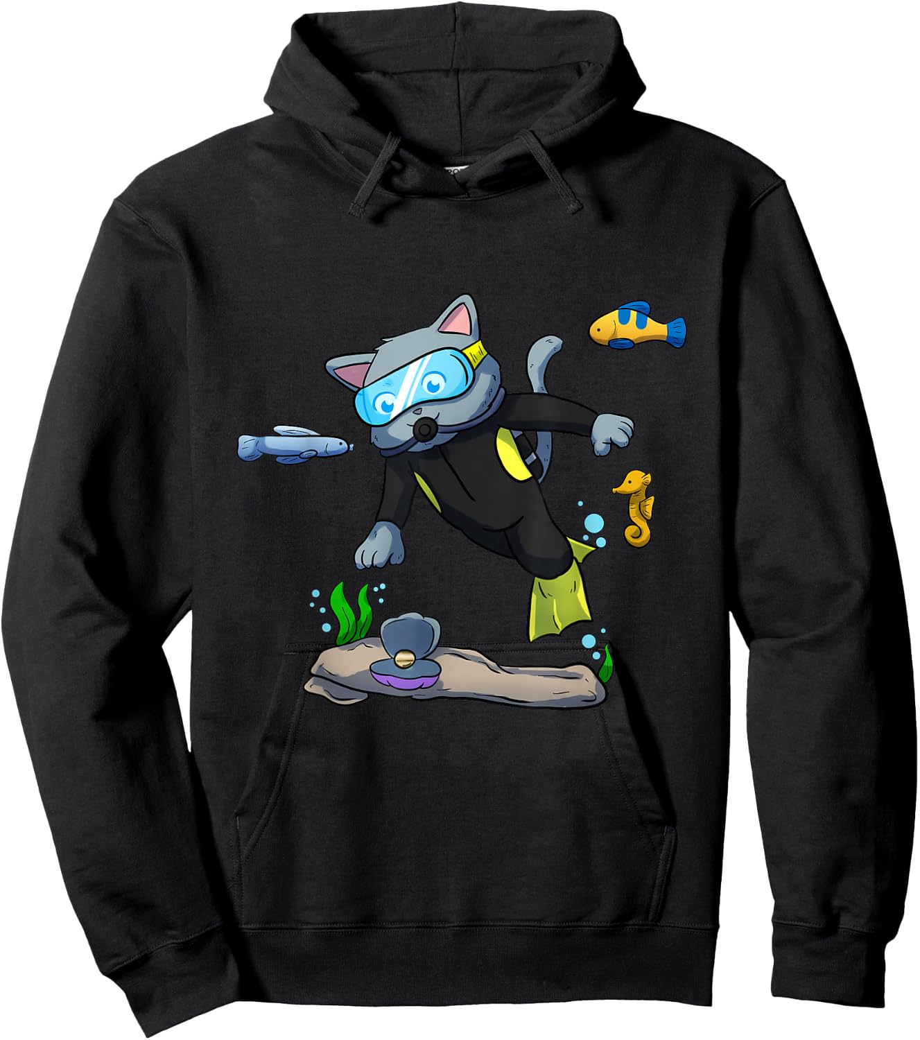 Scuba Diving Snorkeling Cat Sea Shell Mussel Dive Hoodie - Hoodie | Black