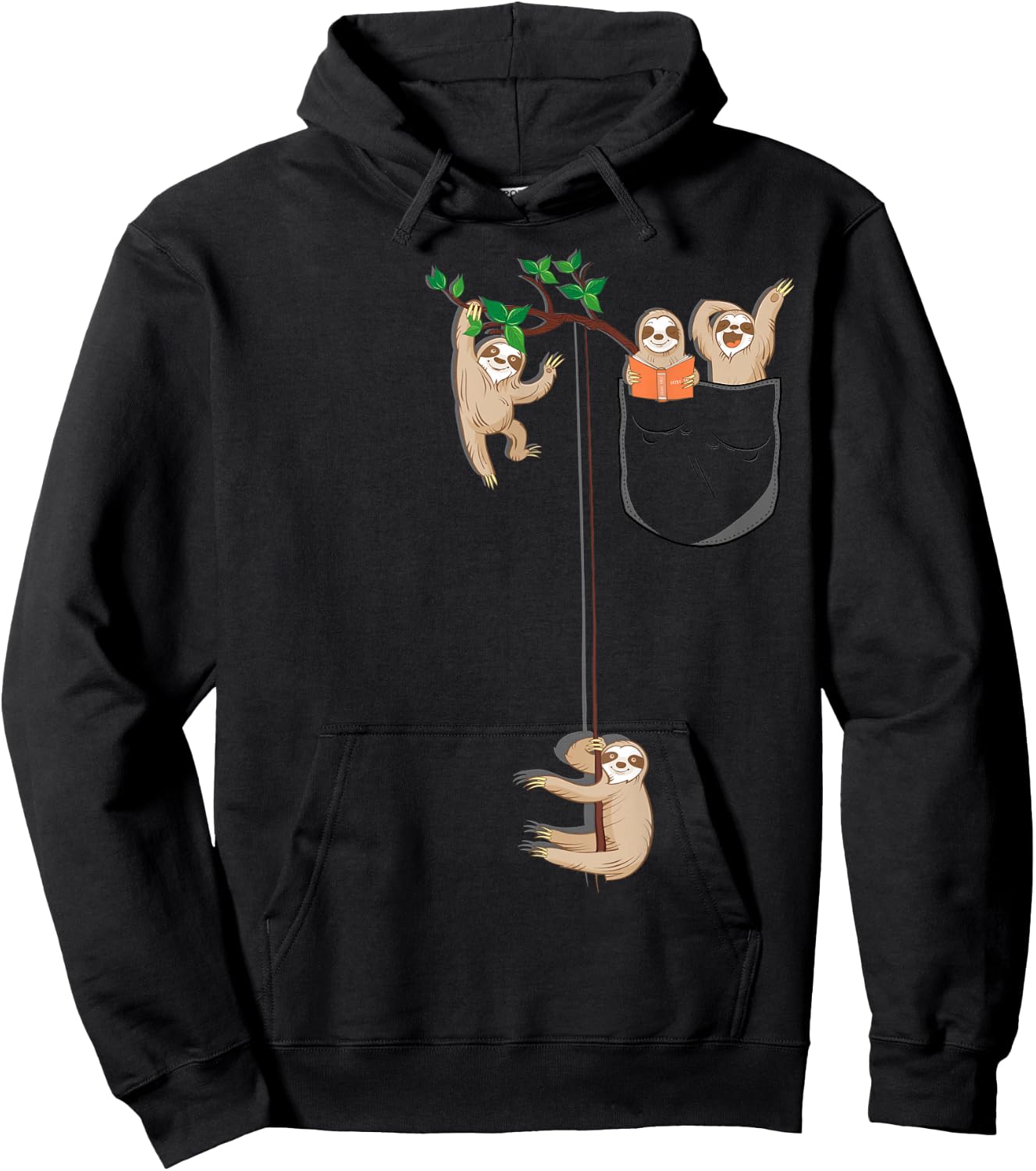Funny Sloth Family in Pocket Cute Animal Lover Gift Hoodie - Hoodie | Black