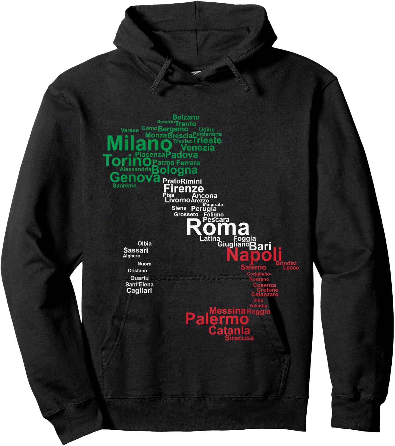 Italy Map Silhouette Flag Towns Cities Rome Travel Europe Hoodie - Hoodie | Black
