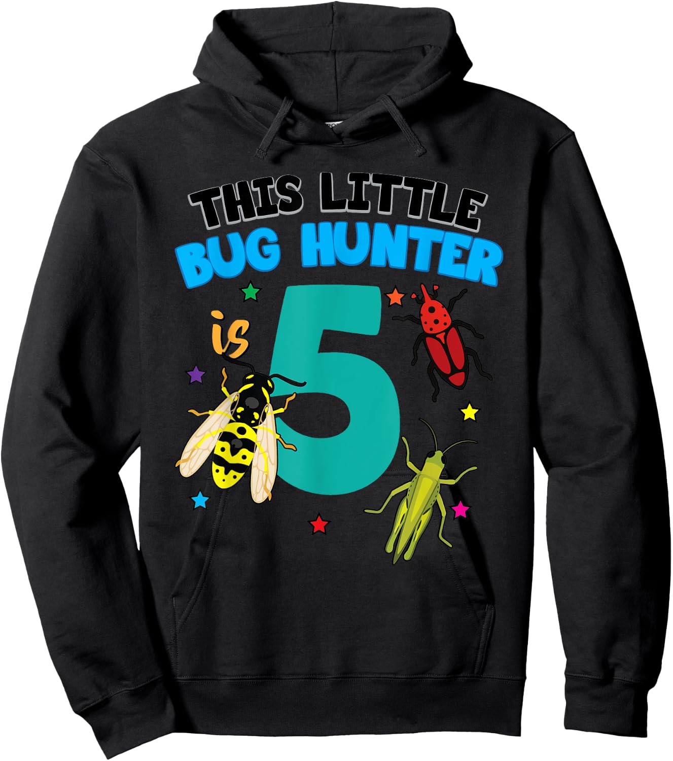 This Little Bug Hunter is 5 Insect 5th Birthday Girls Boys Hoodie - Hoodie | Black