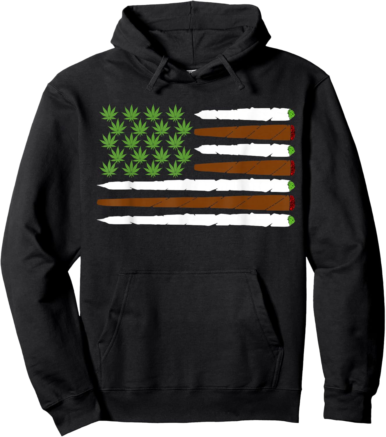 USA Flag Weed Leaf | Fourth of July American Flag Marijuana Hoodie - Hoodie | Black
