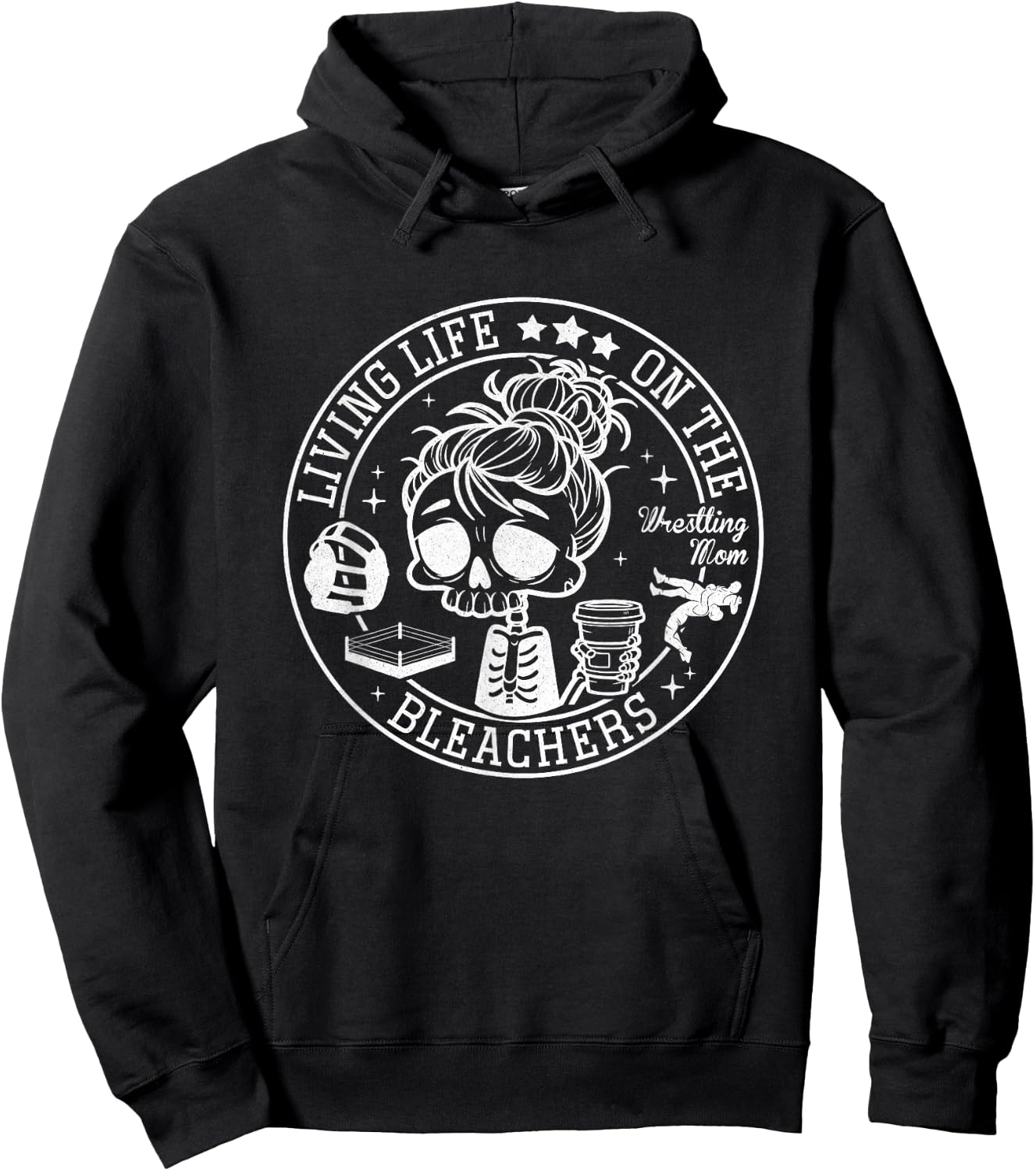 Living Life On The Bleachers Skeleton Coffee Wrestling Mom Hoodie - Hoodie | Black