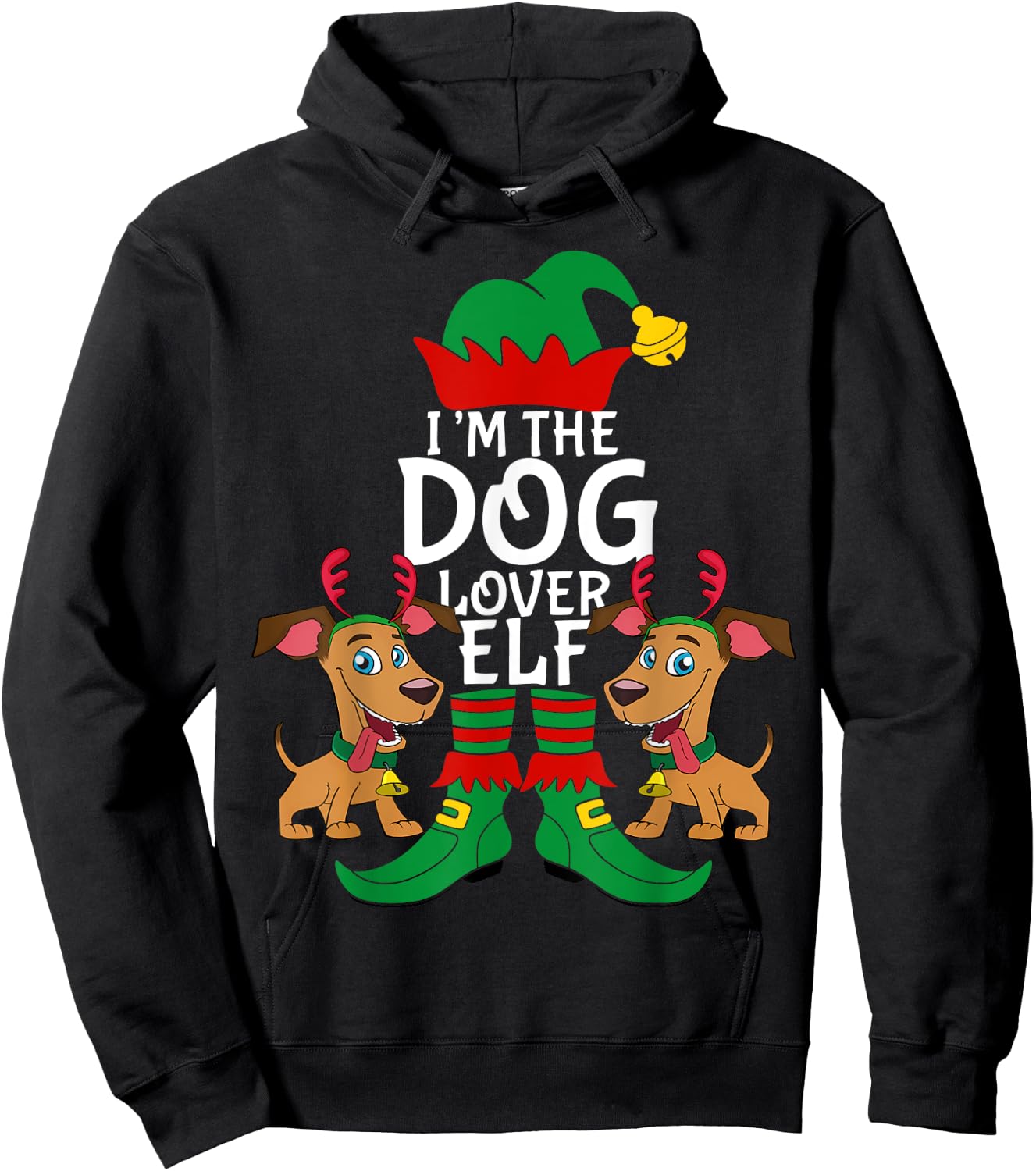 I'm The Dog Lover Elf Matching Christmas Pet Owner Xmas Gift Men Women Kids Hoodie - Hoodie | Black