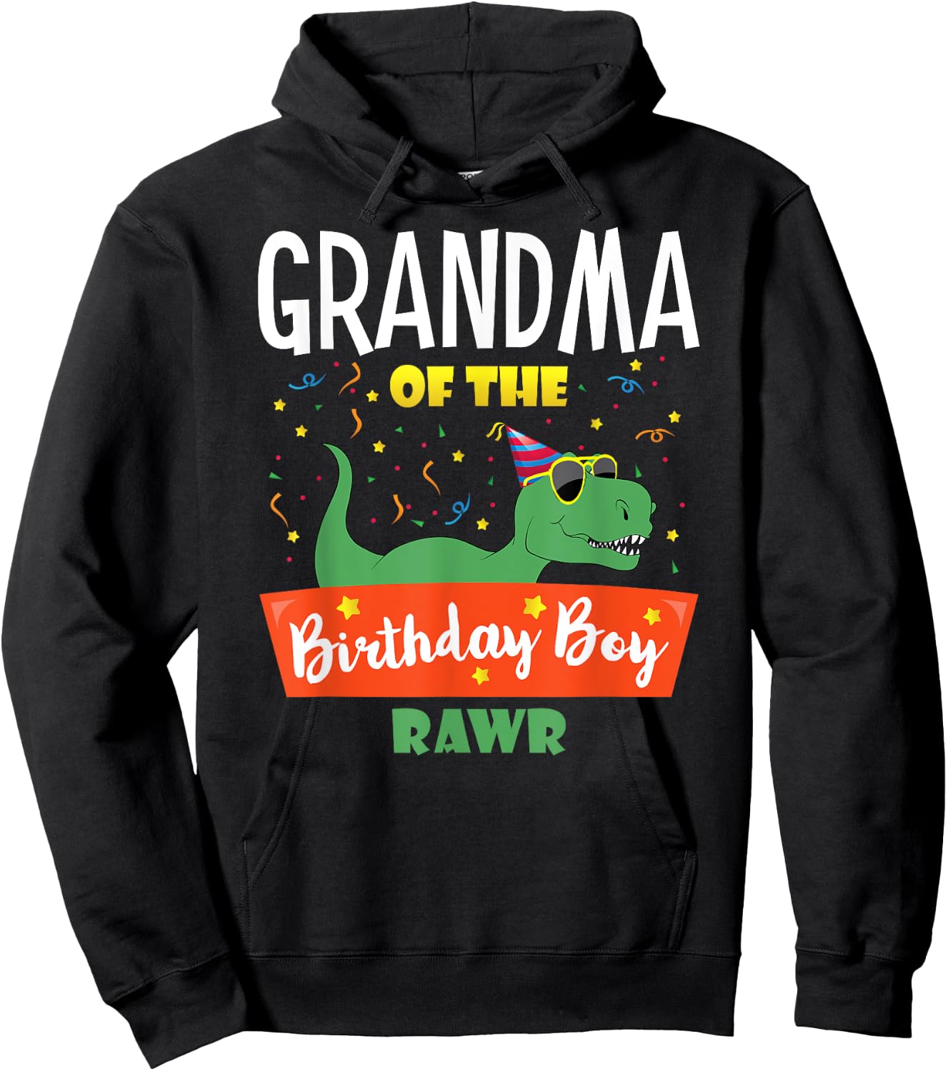 Matching Family Saurus Rex Dino Birthday Apparel Grandma of the Birthday Boy Dinosaur Grandson Grandmother Hoodie - Hoodie | Black