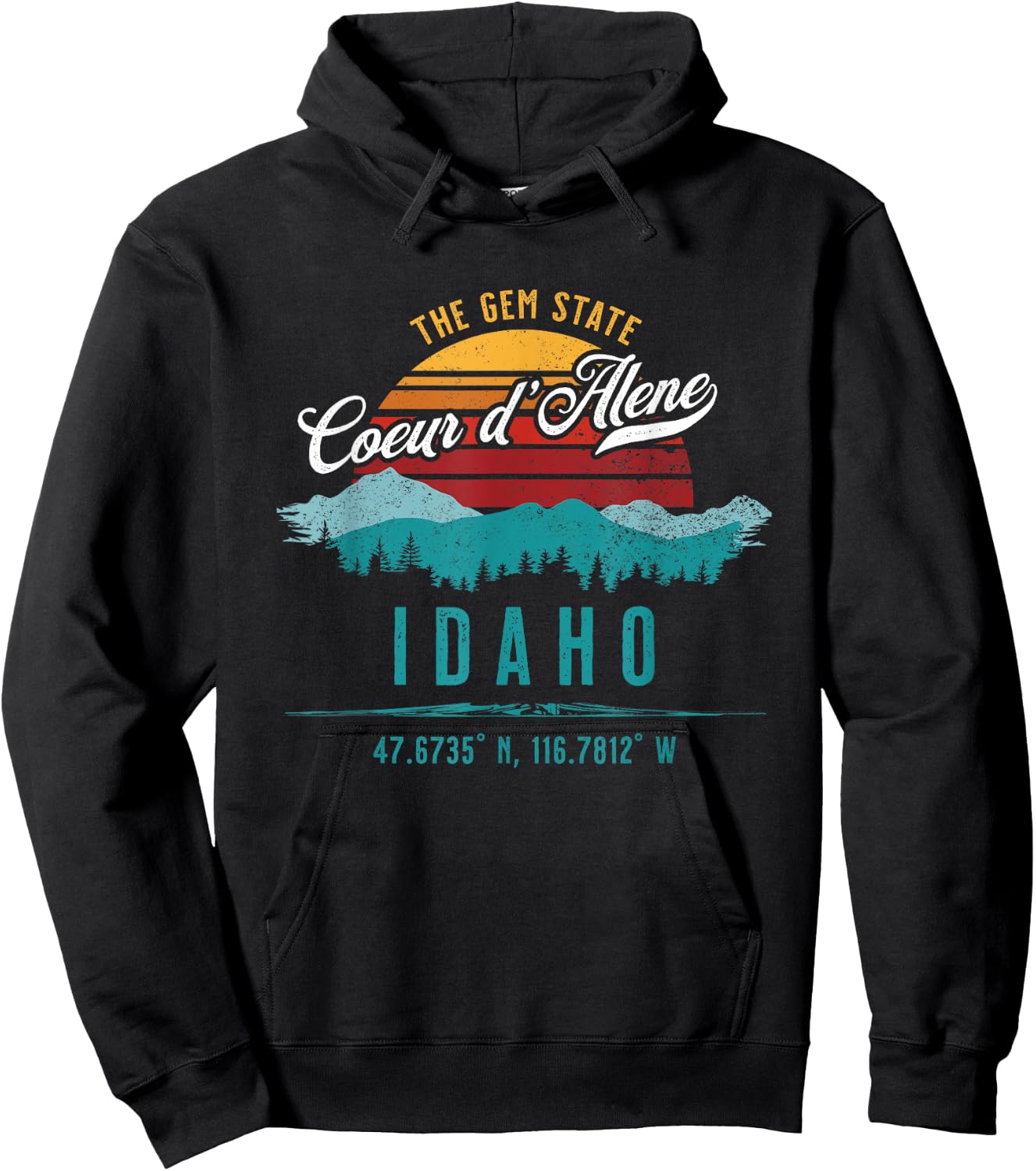 Vintage Coeur d'Alene Idaho Retro Sun Souvenir Hoodie - Hoodie | Black
