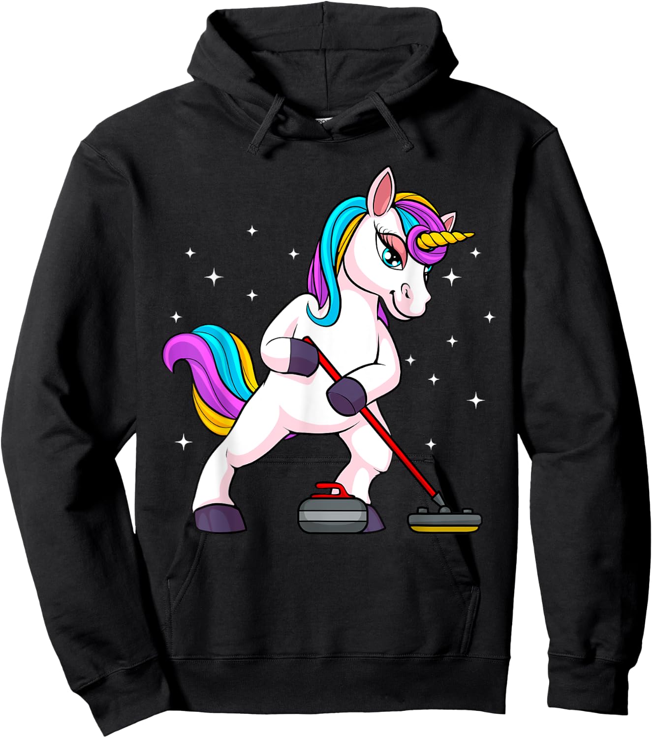 Cute Curling Art Women Unicorn Curler Curling Sport Hoodie - Hoodie | Black