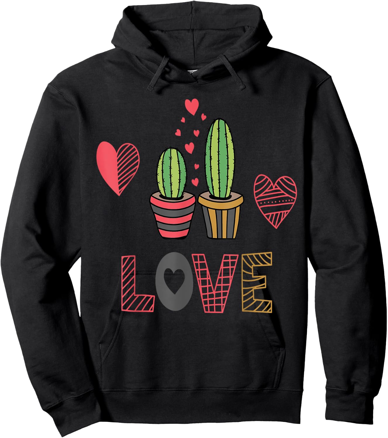 Cactus Valentine Day Shirt Love Succulent Cacti Plants Heart Hoodie - Hoodie | Black