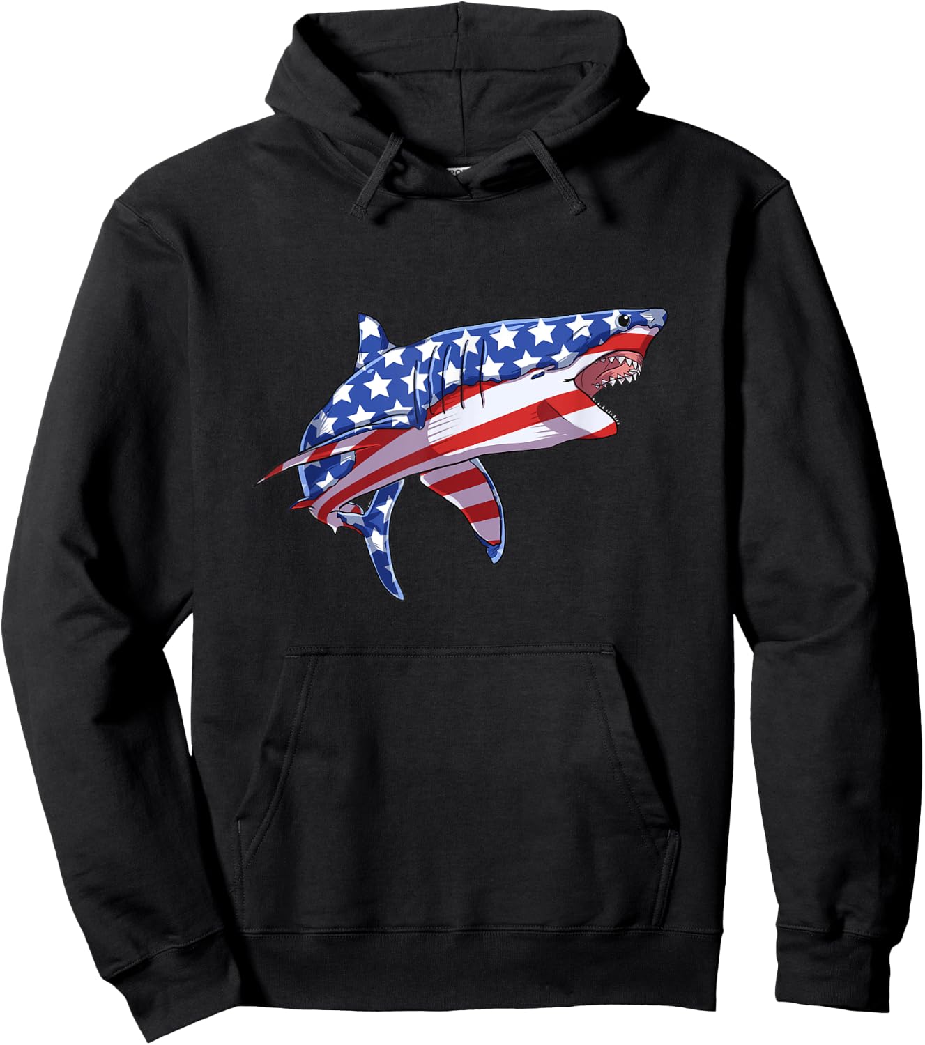 4th of July Shark American Flag USA Patriot Men Women Kids Hoodie - Hoodie | Black
