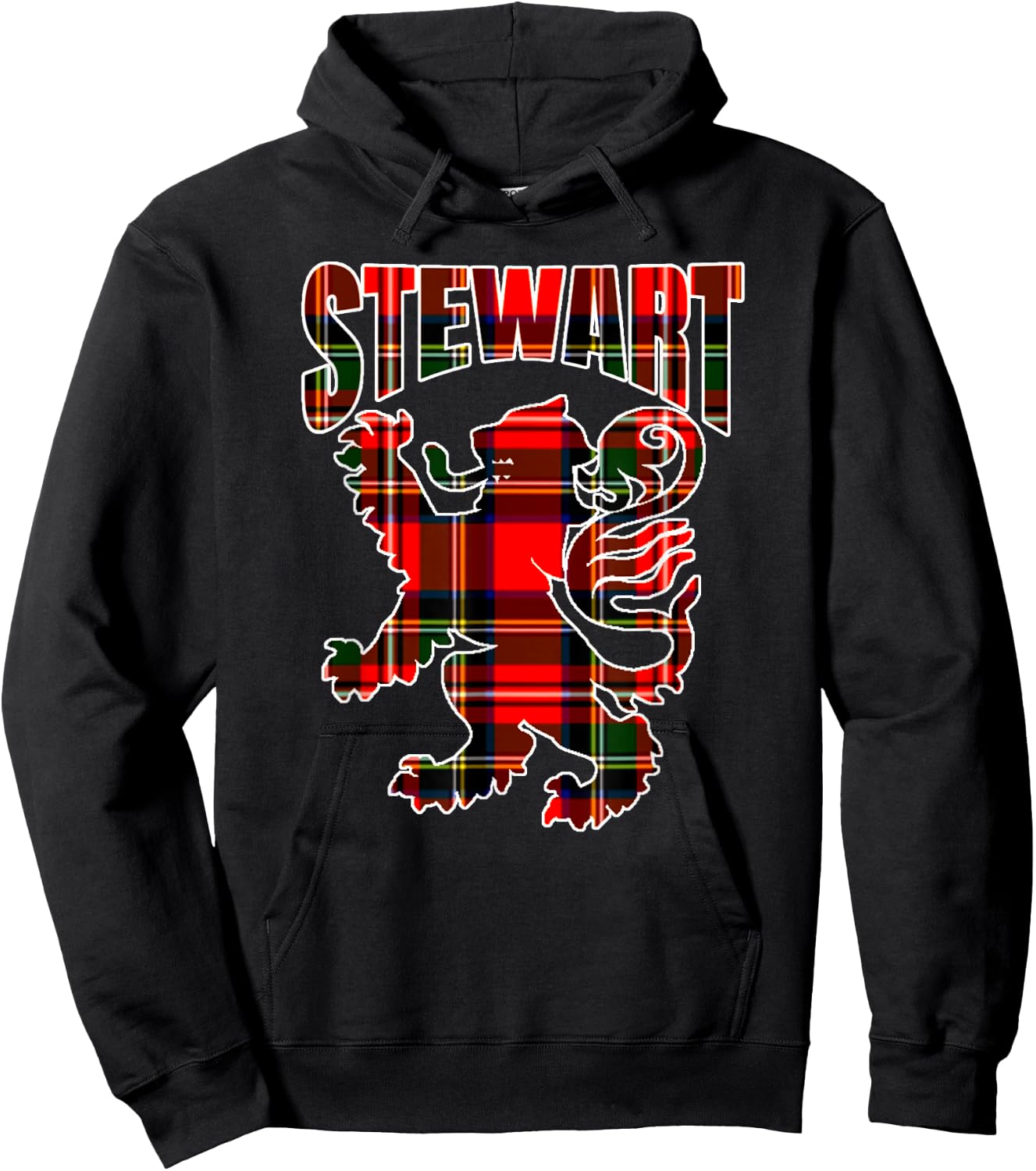 Stewart Clan Kilt Tartan Lion Namesake Scottish Hoodie - Hoodie | Black