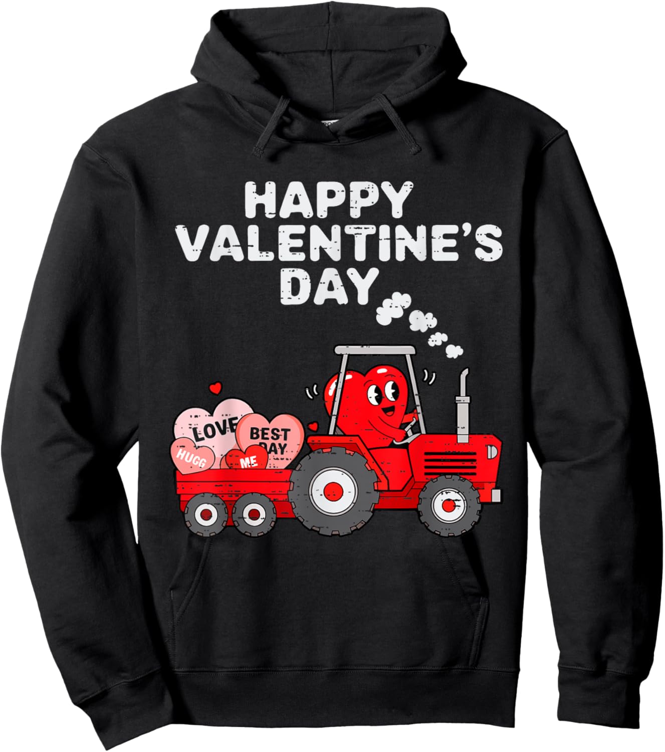 Valentines Day Heart In Tractor Funny Farm Toddler Boys Kids Hoodie - Hoodie | Black