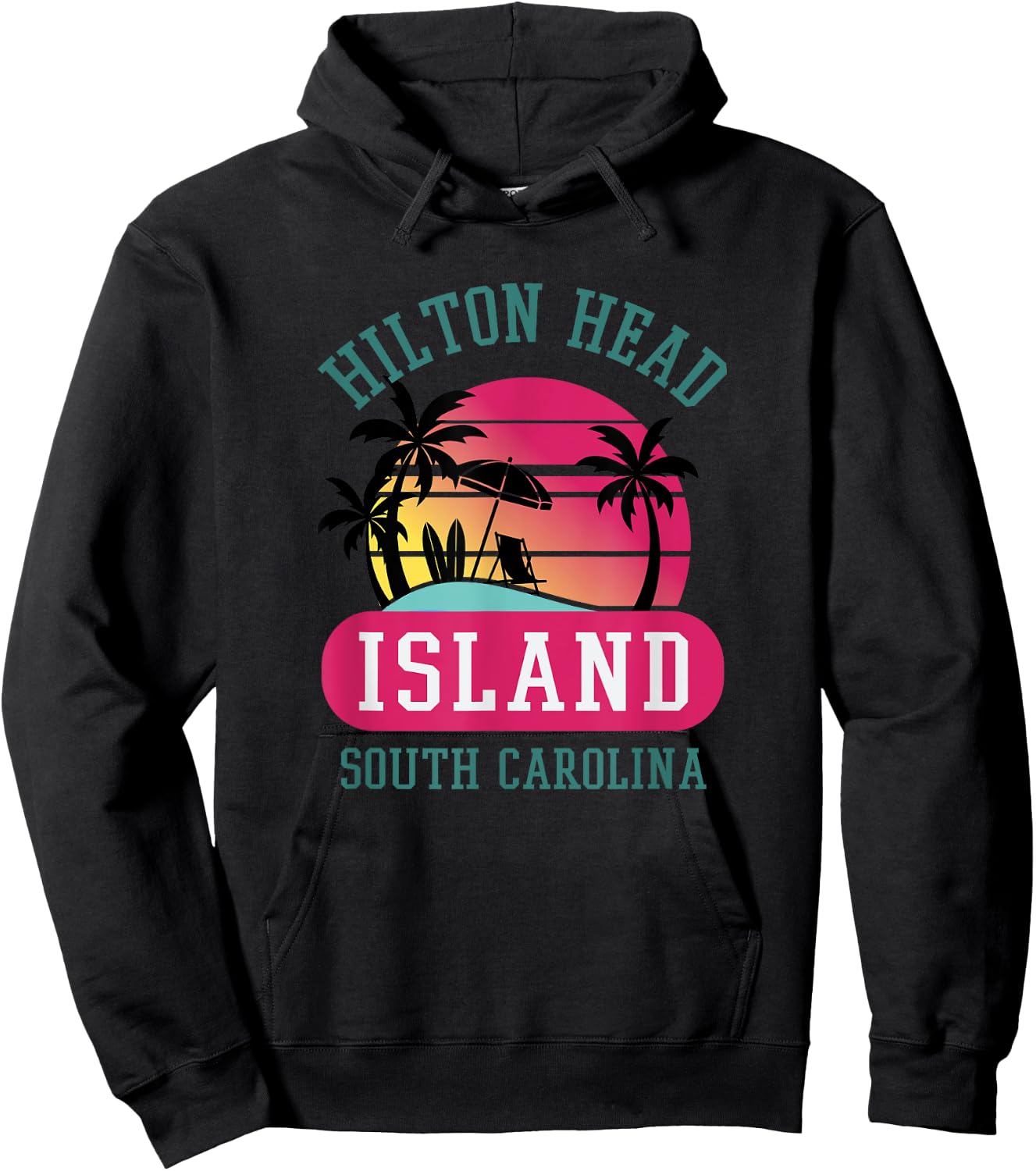 Retro Cool Hilton Head Island SC Beach Souvenir Novelty Art Women Girls Kids Hoodie - Hoodie | Black
