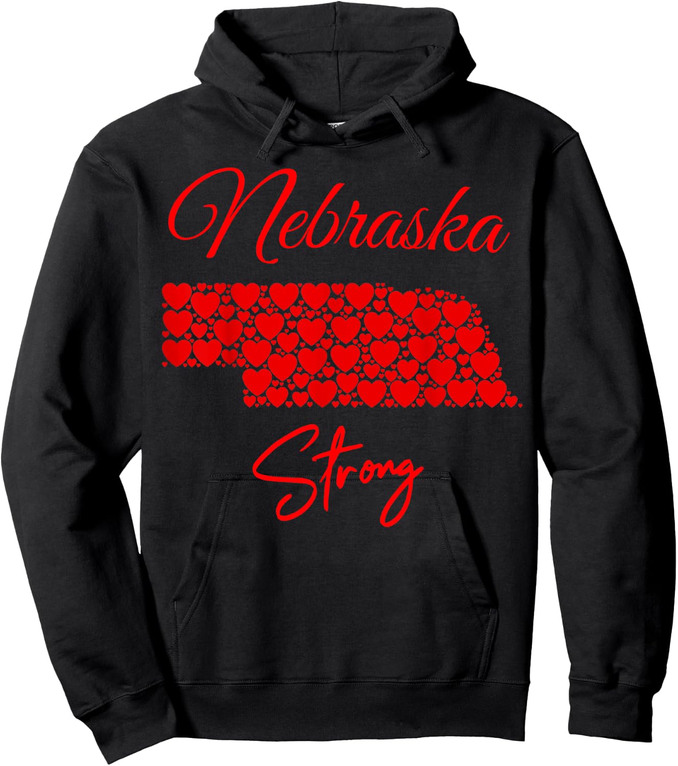 Men's Women's Nebraska-Strong Red Hearts Map Shirt Hoodie - Hoodie | Black