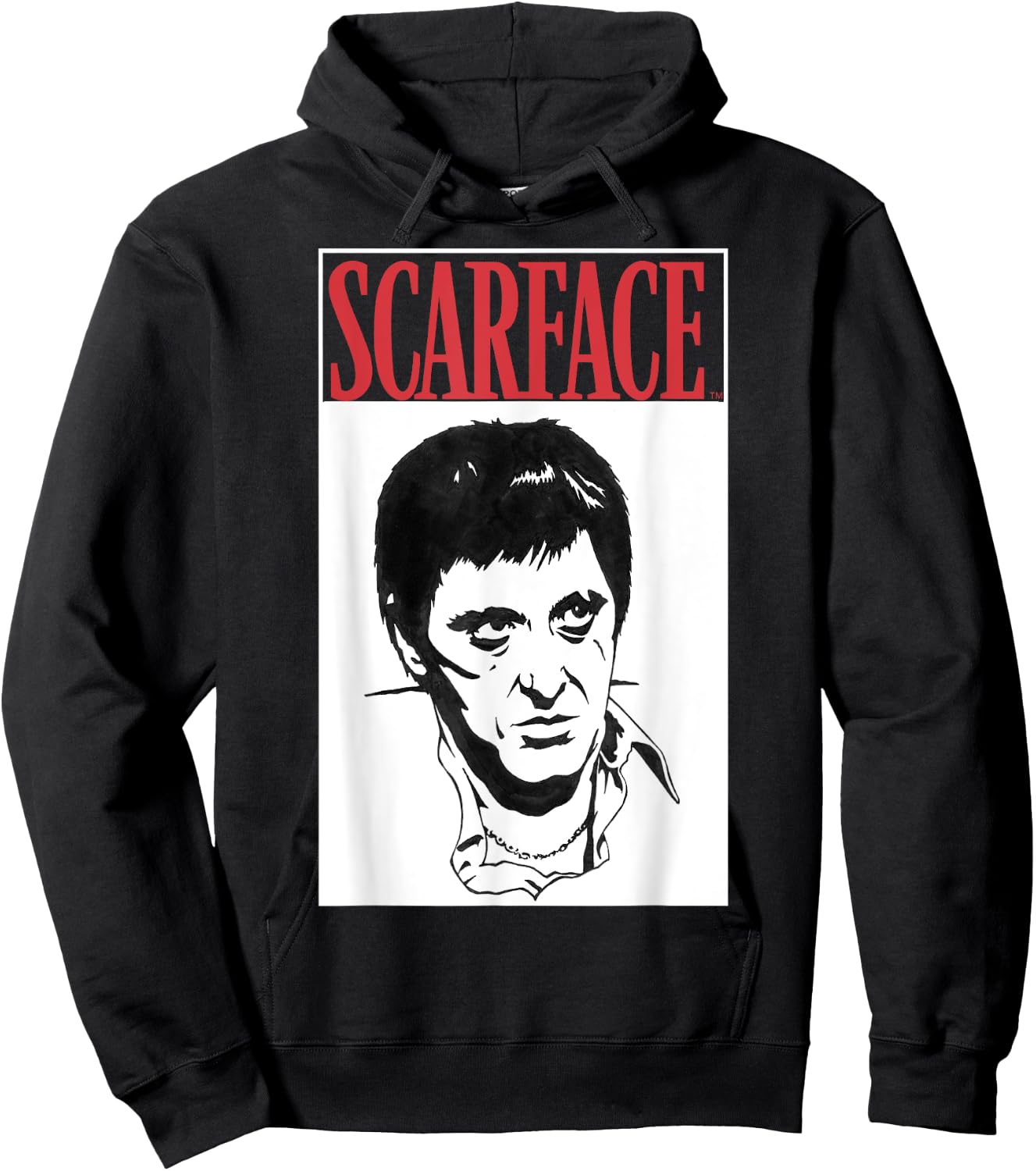Scarface Black And White Portrait Red Text Graphic Hoodie - Hoodie | Black