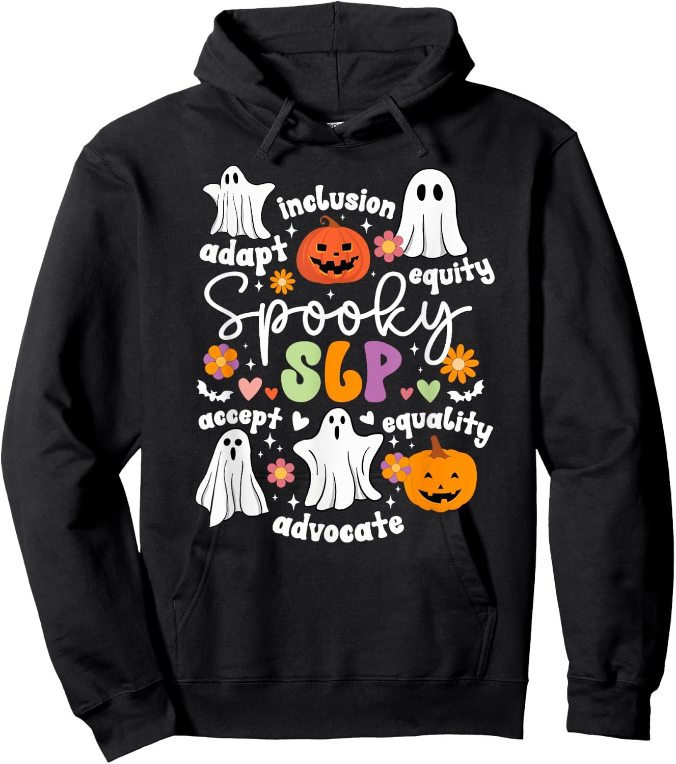 Spooky SLP Halloween Speech Language Pathologist Groovy Hoodie - Hoodie | Black
