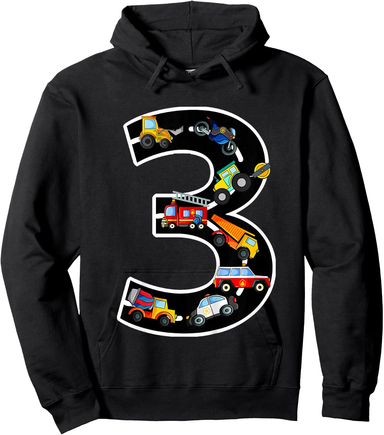 3rd Birthday Boys Cars Vehicles 3 Years Birthday Hoodie - Hoodie | Black