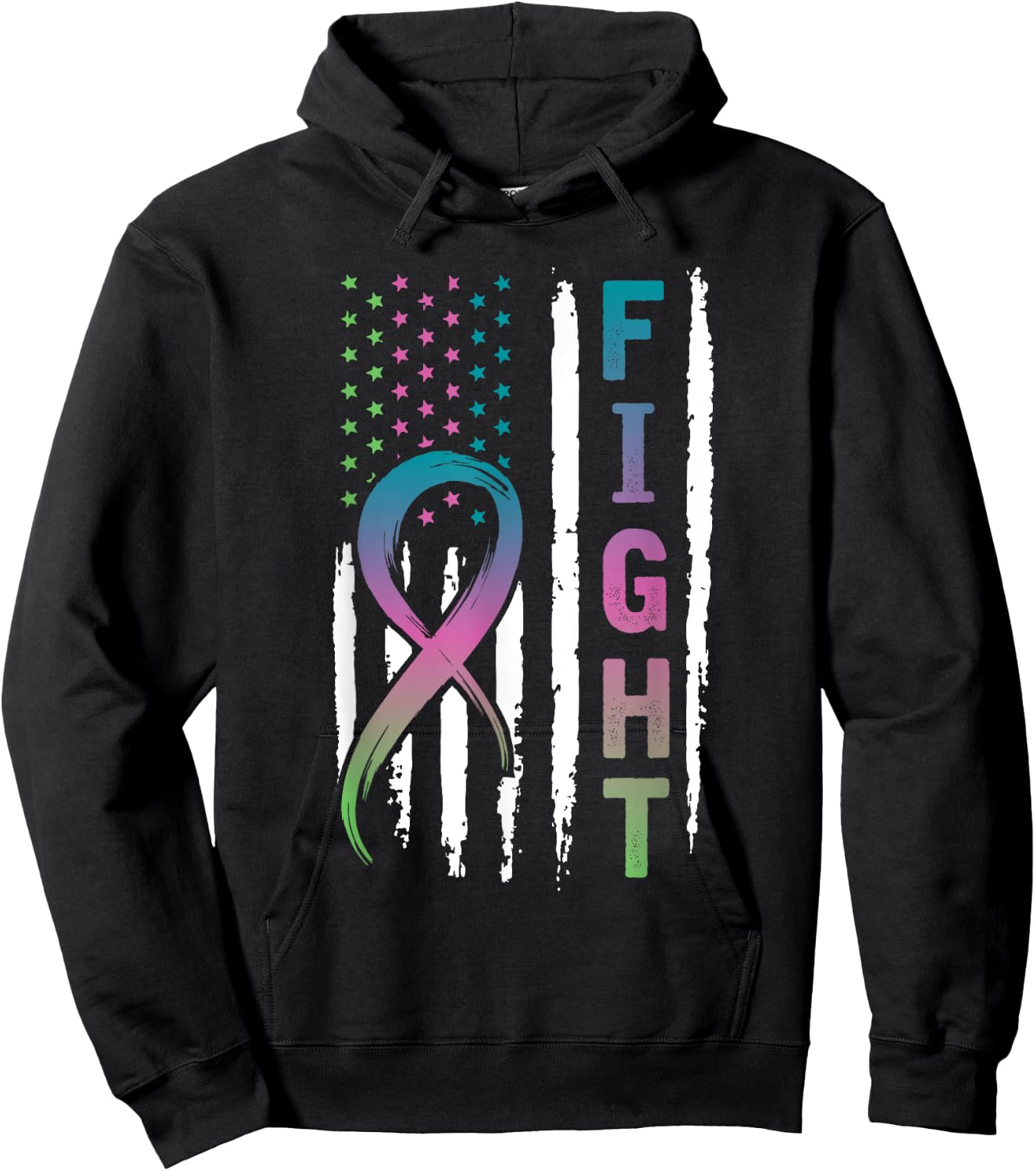 Distressed American Flag Metastatic Breast Cancer Men Hoodie - Hoodie | Black