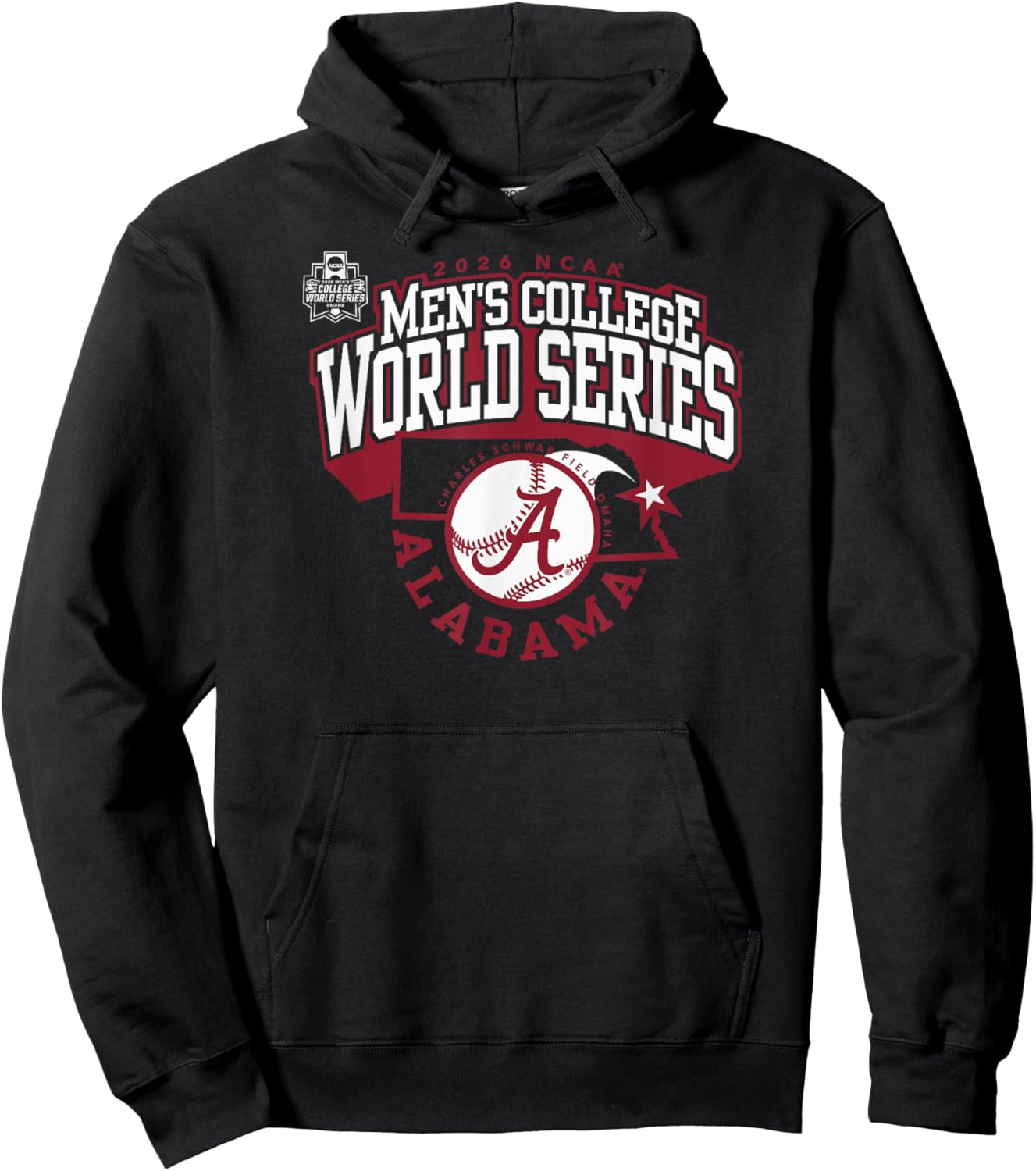 Alabama Crimson Tide College World Series 2026 CWS Baseball Hoodie - Hoodie | Black