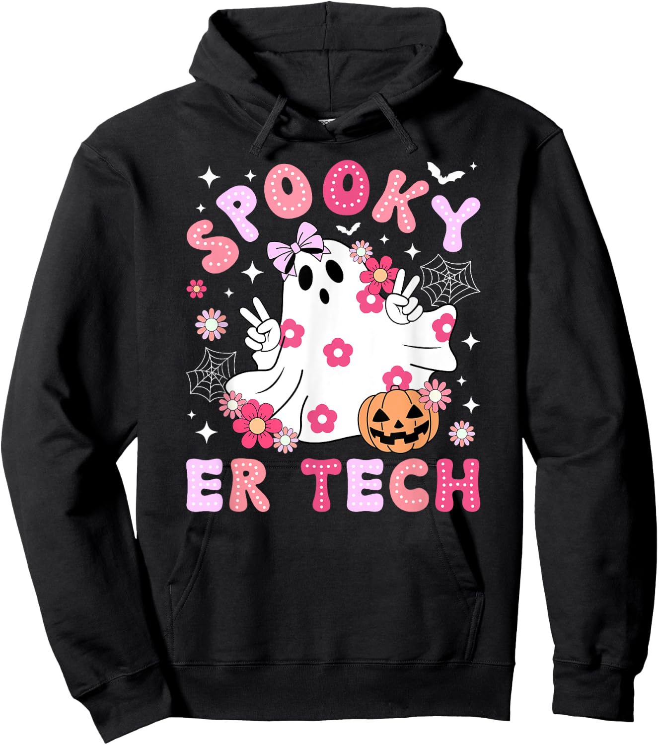 Spooky ER Tech Halloween Emergency Room Tech Groovy Hoodie - Hoodie | Black
