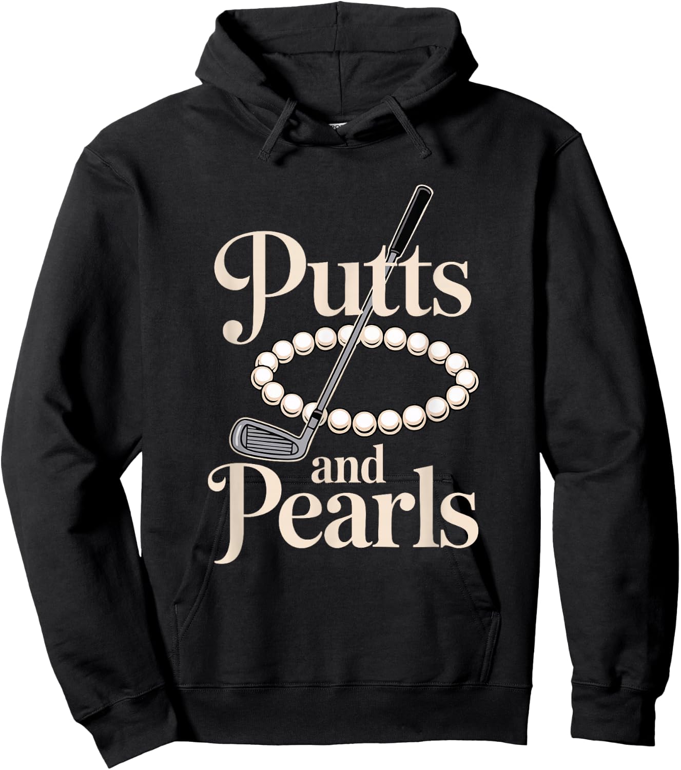 Retro Lady Golfer Women Golfing Putts and Pearls Hoodie - Hoodie | Black