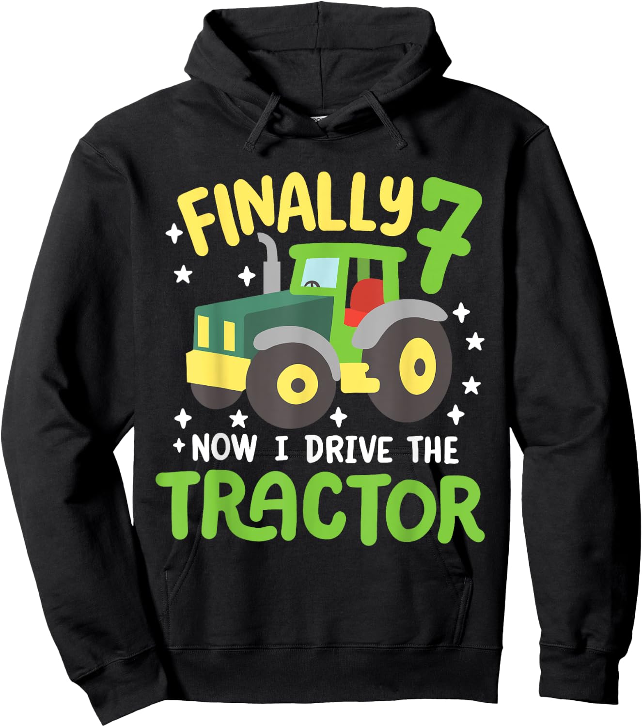Kids Finally 7 Years Old Drive Tractor 7th Birthday Boys Hoodie - Hoodie | Black