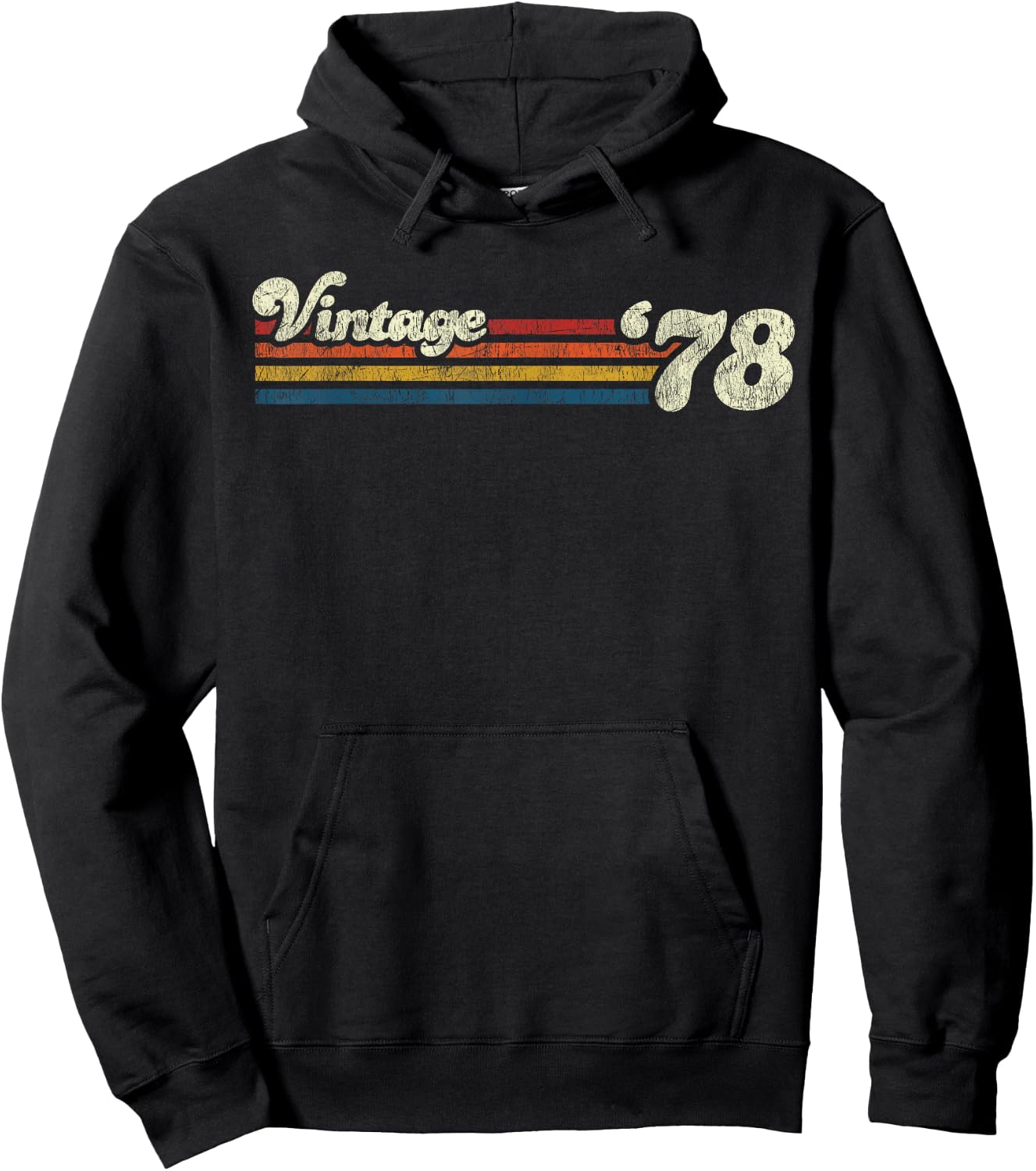 Vintage 1978 Chest Stripe Birthday Hoodie - Hoodie | Black