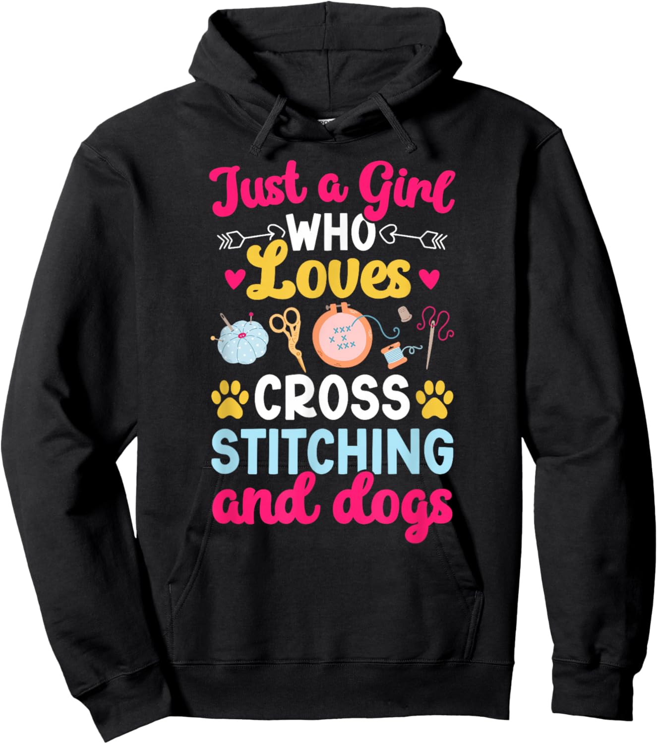 Girl Who Loves Cross Stitching and Dogs Cross Stitcher Hoodie - Hoodie | Black