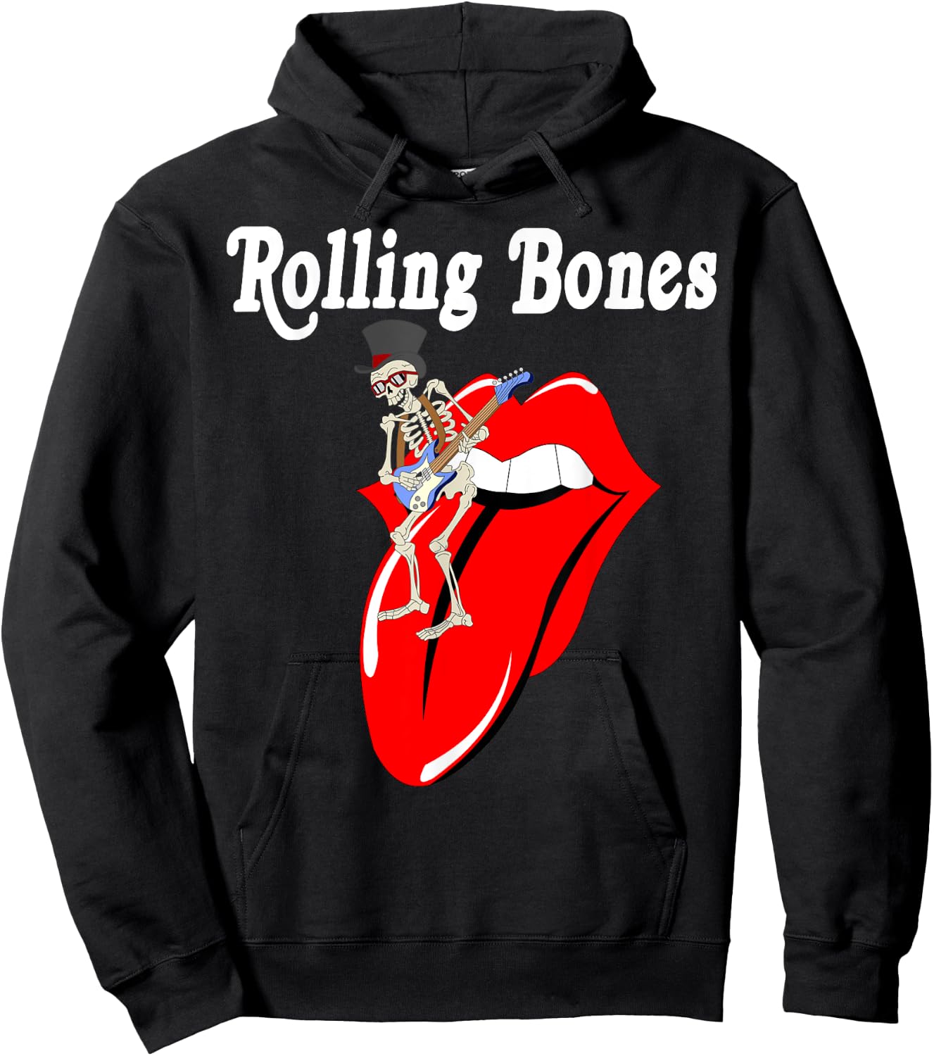 Rolling Bones Skeleton Playing Guitar Classic Rock Fan Hoodie - Hoodie | Black