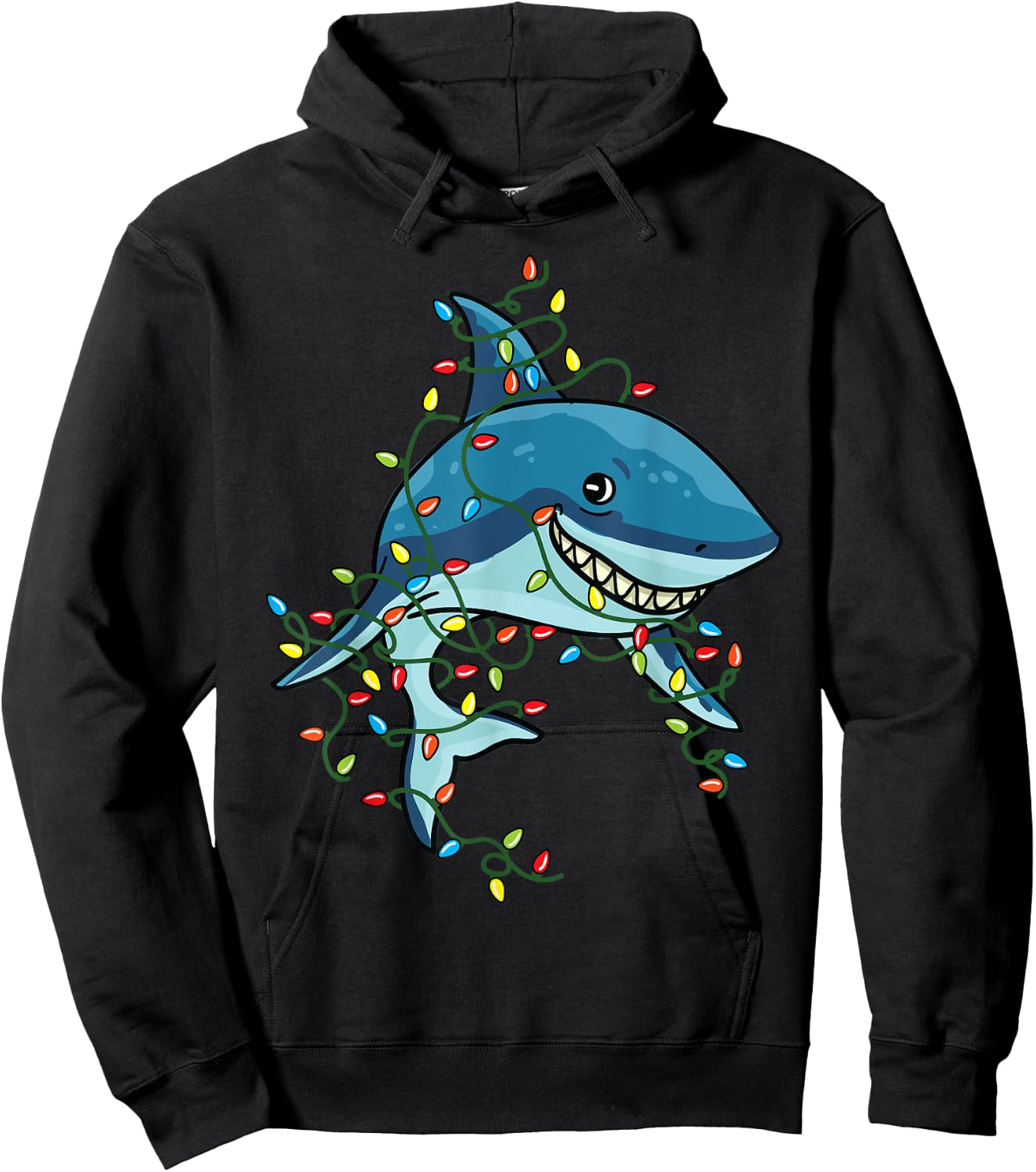 Shark Tangled Up in Christmas Lights Santa Gift Hoodie - Hoodie | Black