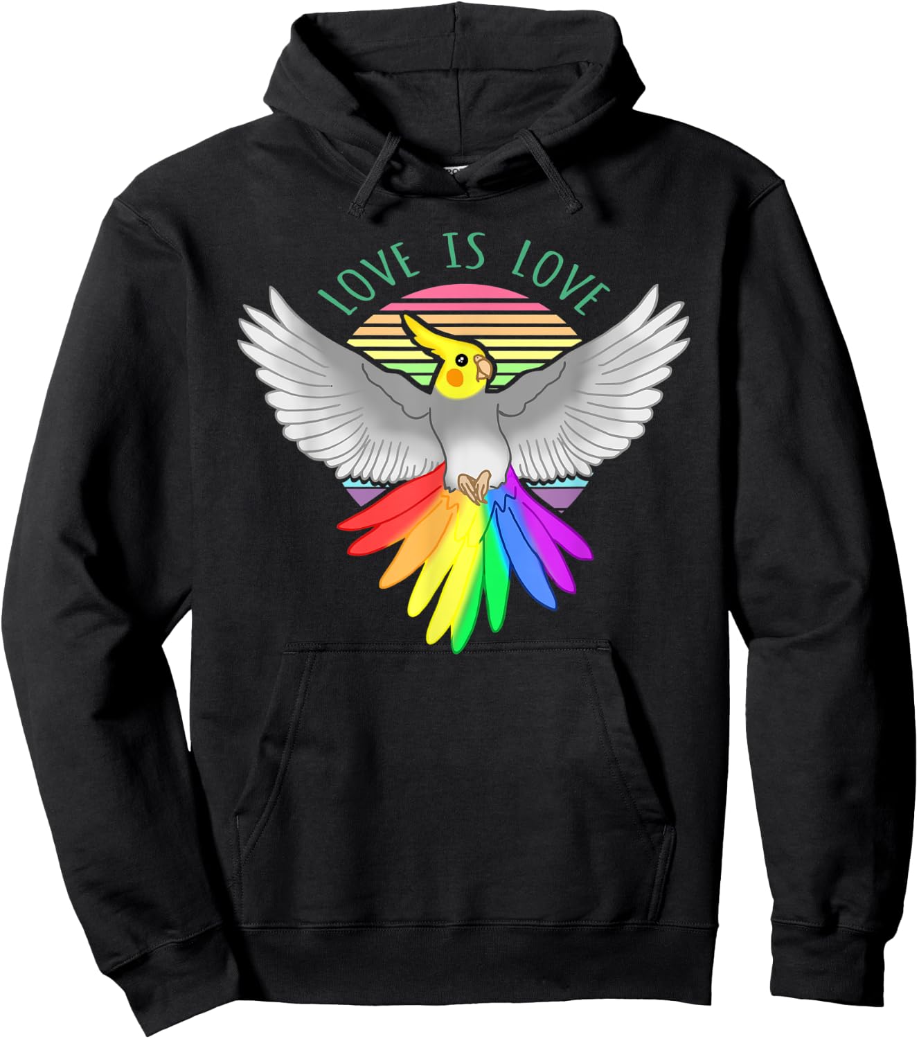 Love is Love Birb Parrot Pet Pride Month Rainbow Cockatiel Hoodie - Hoodie | Black