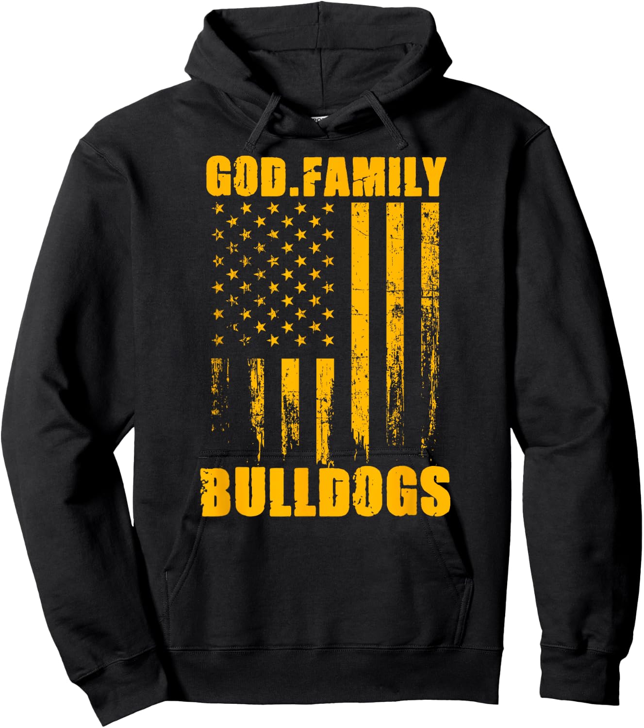 Wauconda Bulldogs God. Family. Vintage USA Flag Hoodie - Hoodie | Black