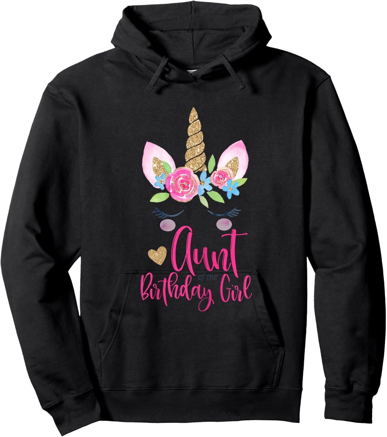 Unicorn Aunt of the Birthday Girl Shirt Matching Party Hoodie - Hoodie | Black