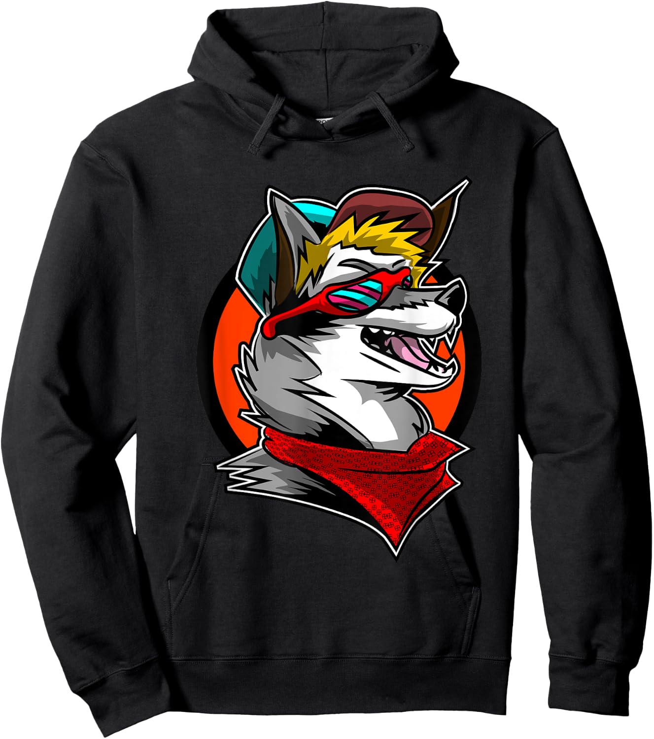 Funny Furry Shirt 80's Wolf Fursona with Sunglasses Hoodie - Hoodie | Black