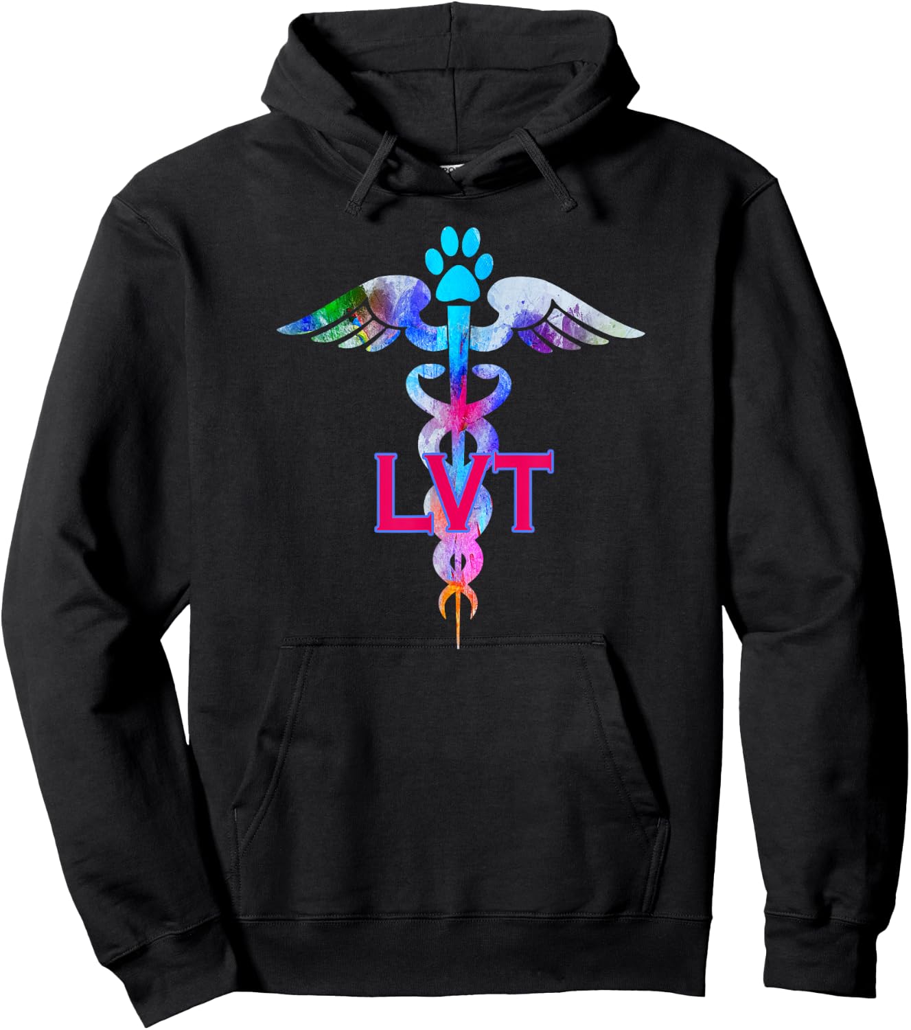 LVT Licensed Veterinary Technician Paw Print Caduceus Shirt Hoodie - Hoodie | Black