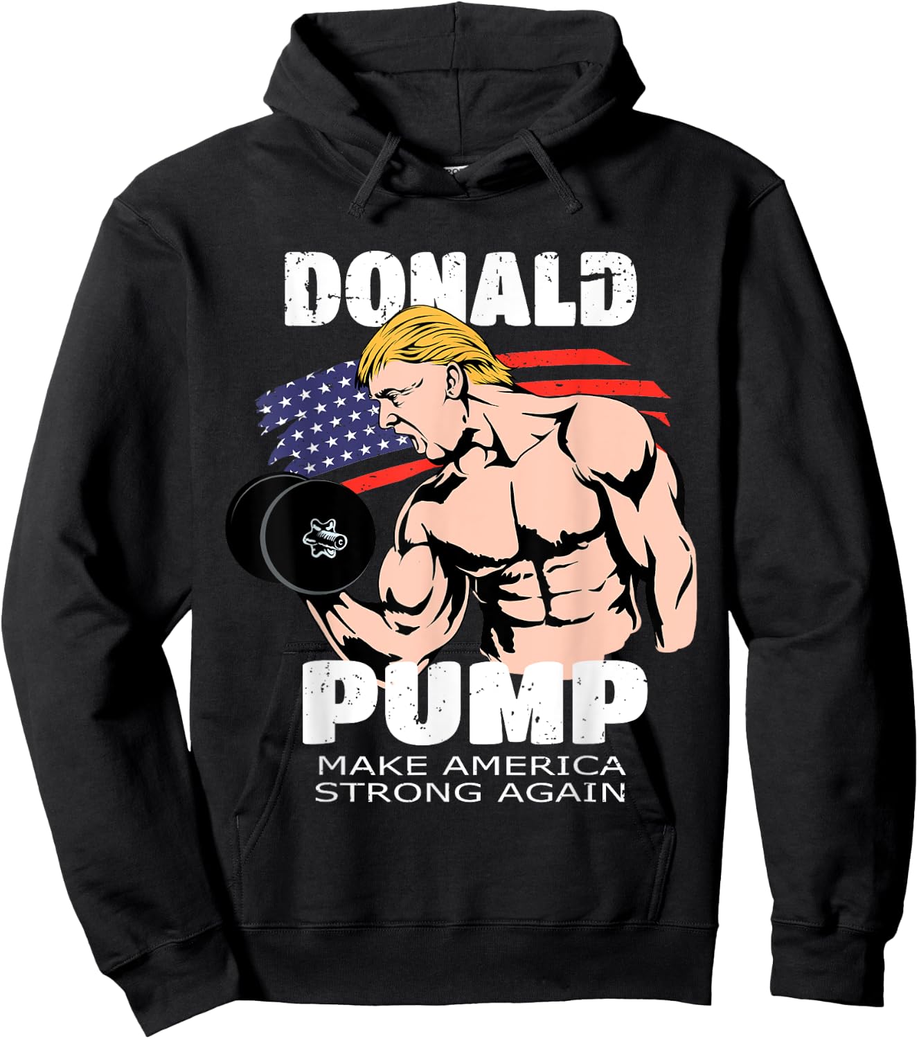 Funny Trump Gym Gift Donald Pump Muscle Weigh Lifting Hoodie - Hoodie | Black