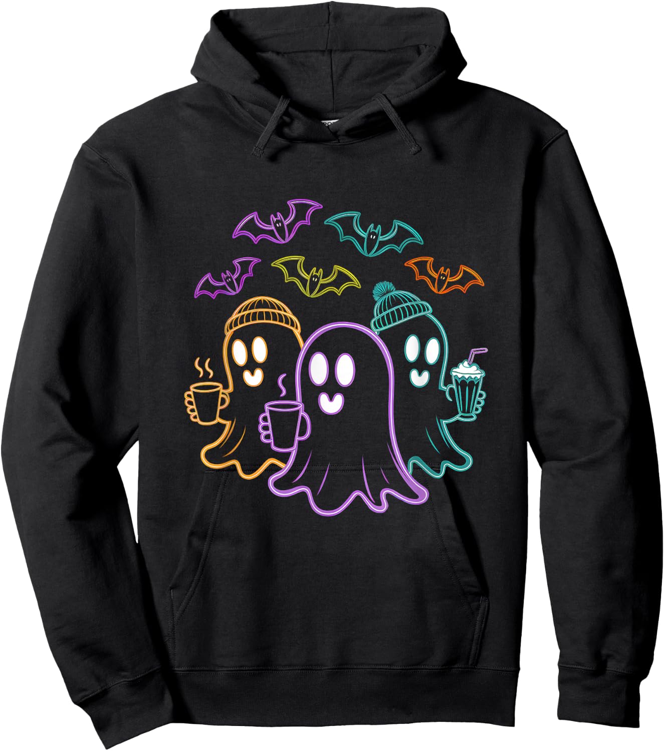 Ghosts Coffee Crew Cute Halloween Design Hoodie - Hoodie | Black