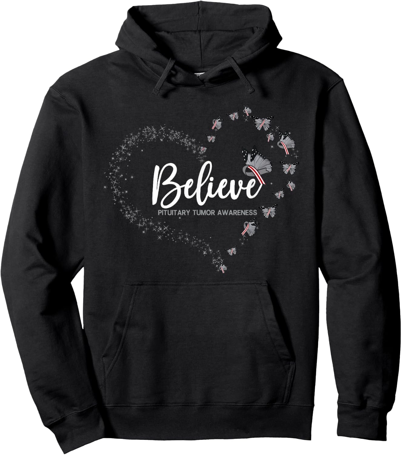 Pituitary Tumor Awareness Butterfly Believe Hoodie - Hoodie | Black