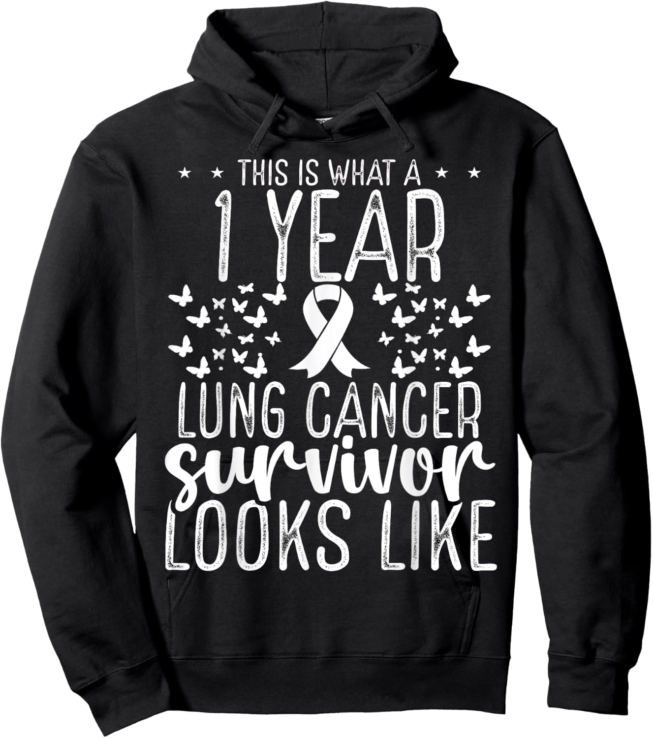1 Year Lung Cancer Survivor Ribbon Lung Cancer Awareness Hoodie - Hoodie | Black