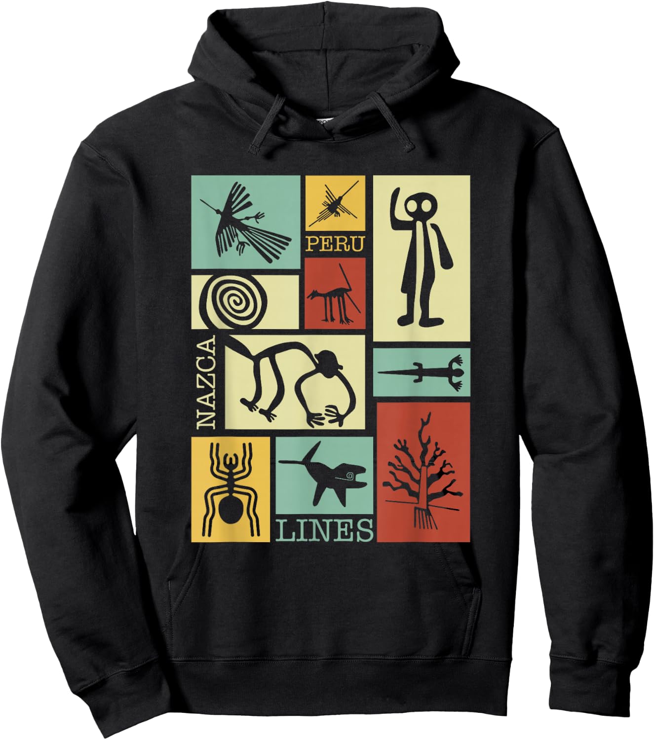 National Introvert Society Nazca Lines Peru Geoglyphs Retro - Black, Small, , Short Sleeve, Classic Fit Hoodie - Hoodie | Black