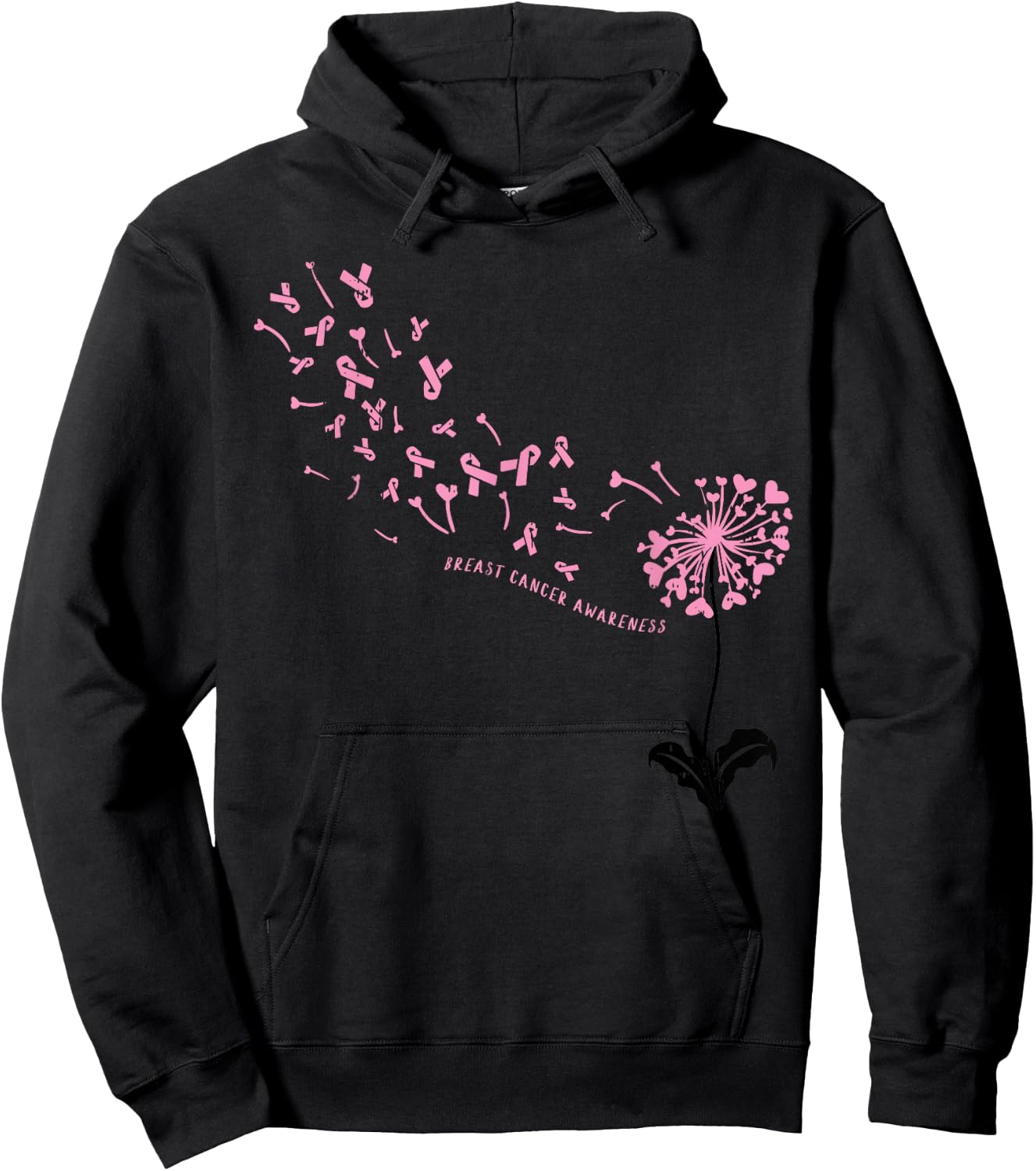Dandelion Breast Cancer Awareness Pink RIbbon Support Gift Hoodie - Hoodie | Black